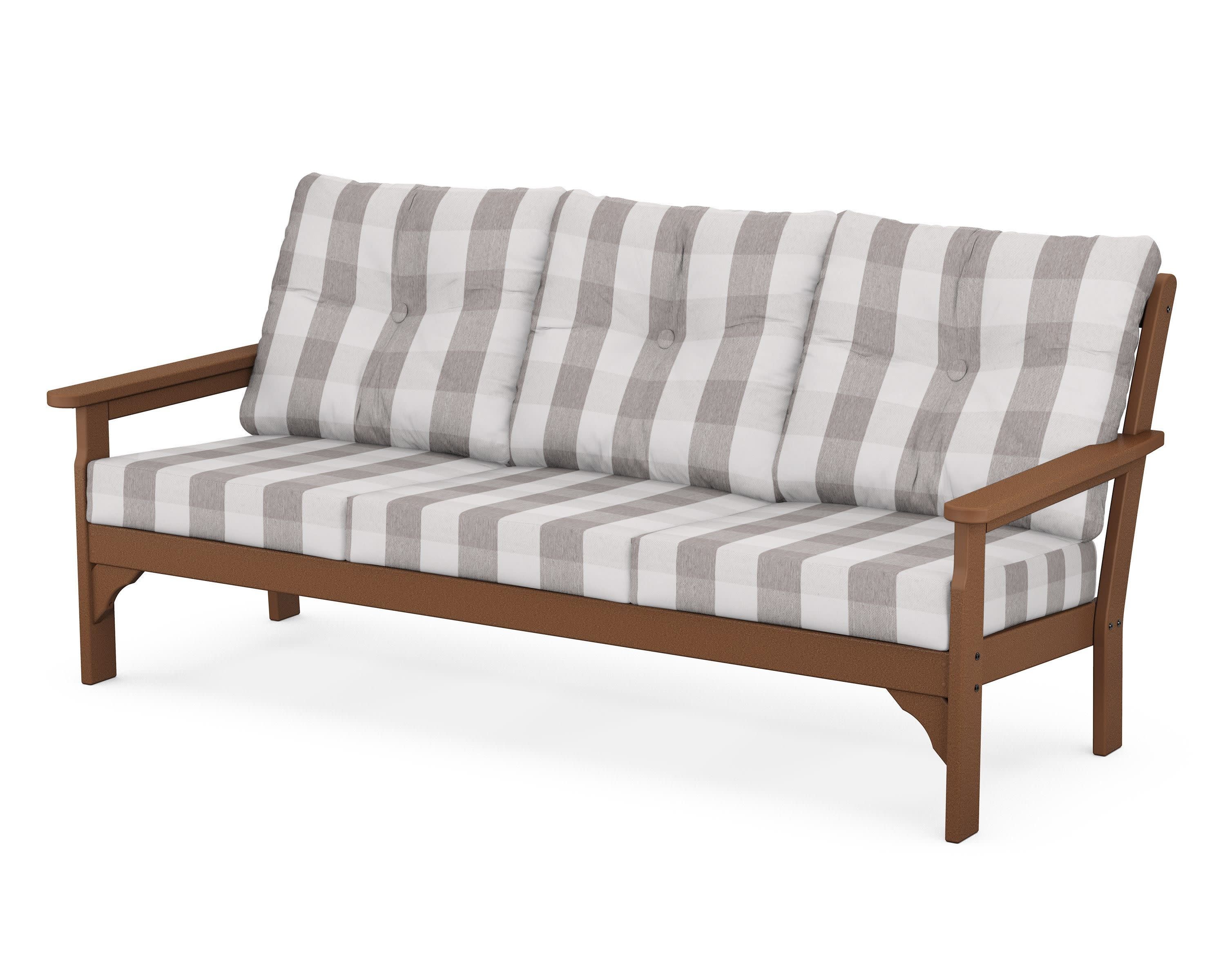 Vineyard Deep Seating Sofa in Teak / Buffalo Plaid Grey Mist