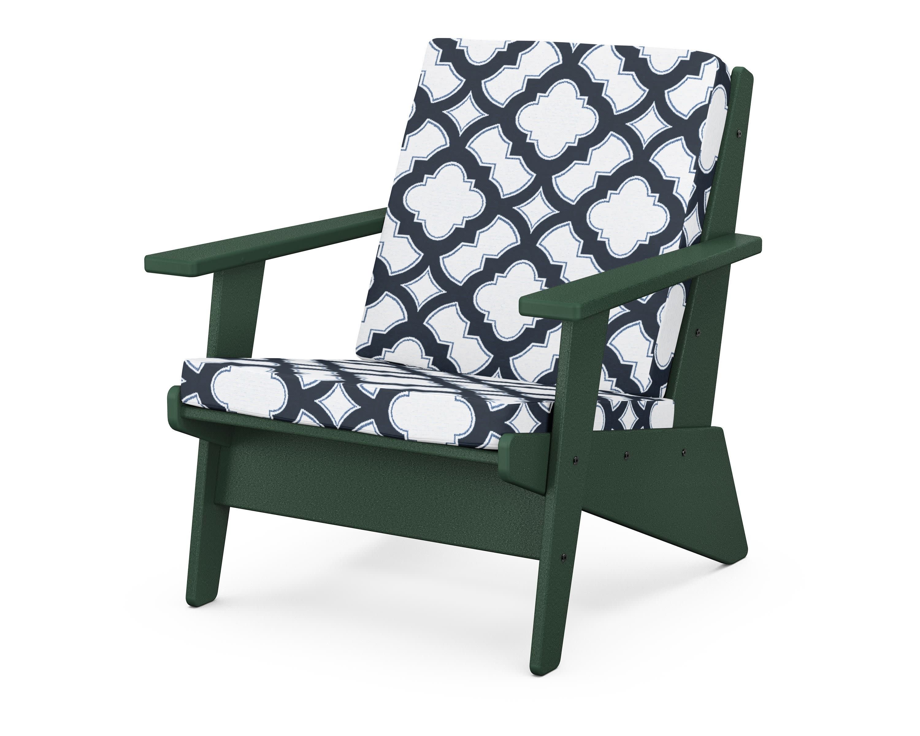 Riviera Modern Lounge Chair in Green / Trellis Marine Indigo