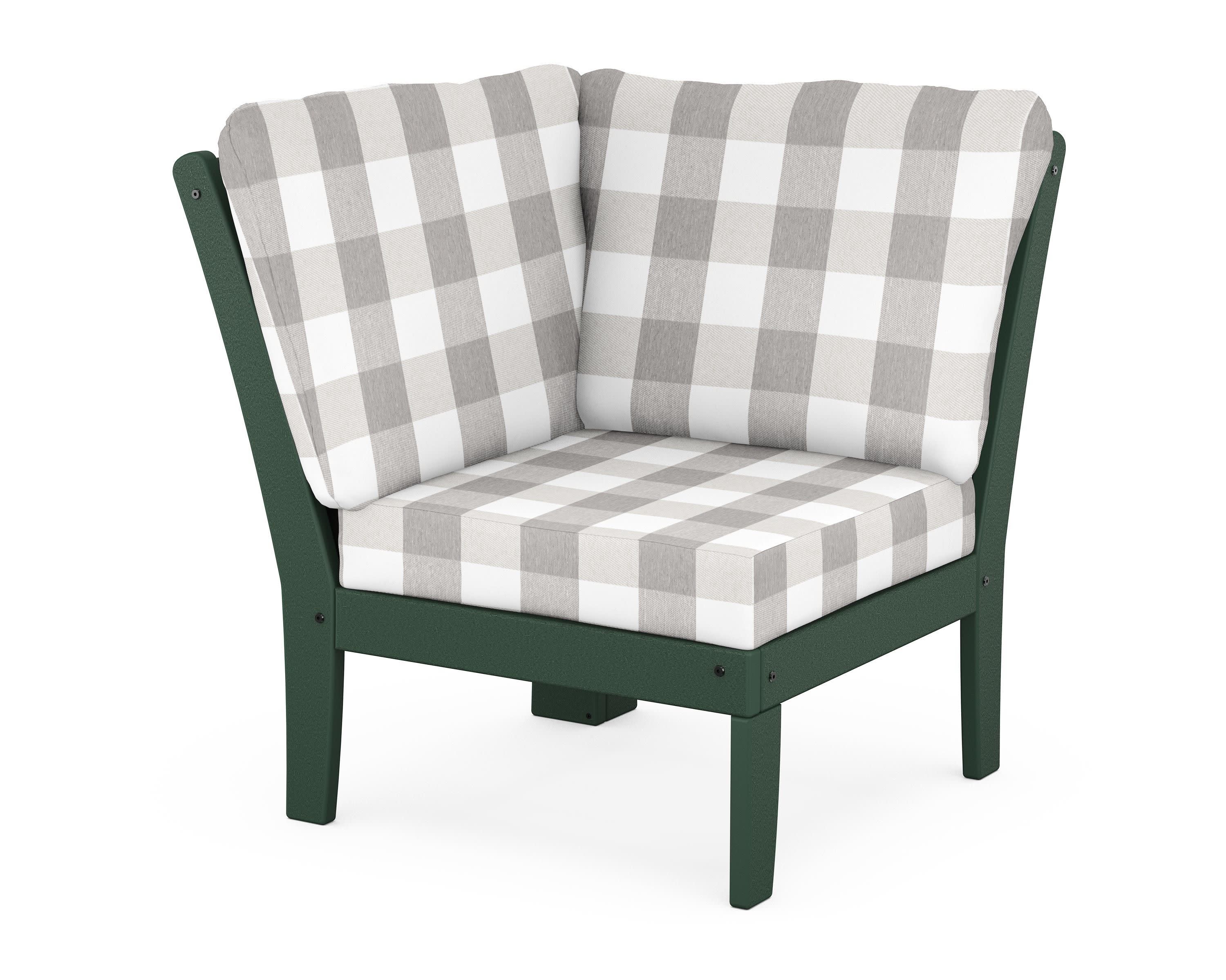 Braxton Modular Corner Chair in Green / Buffalo Plaid Grey Mist