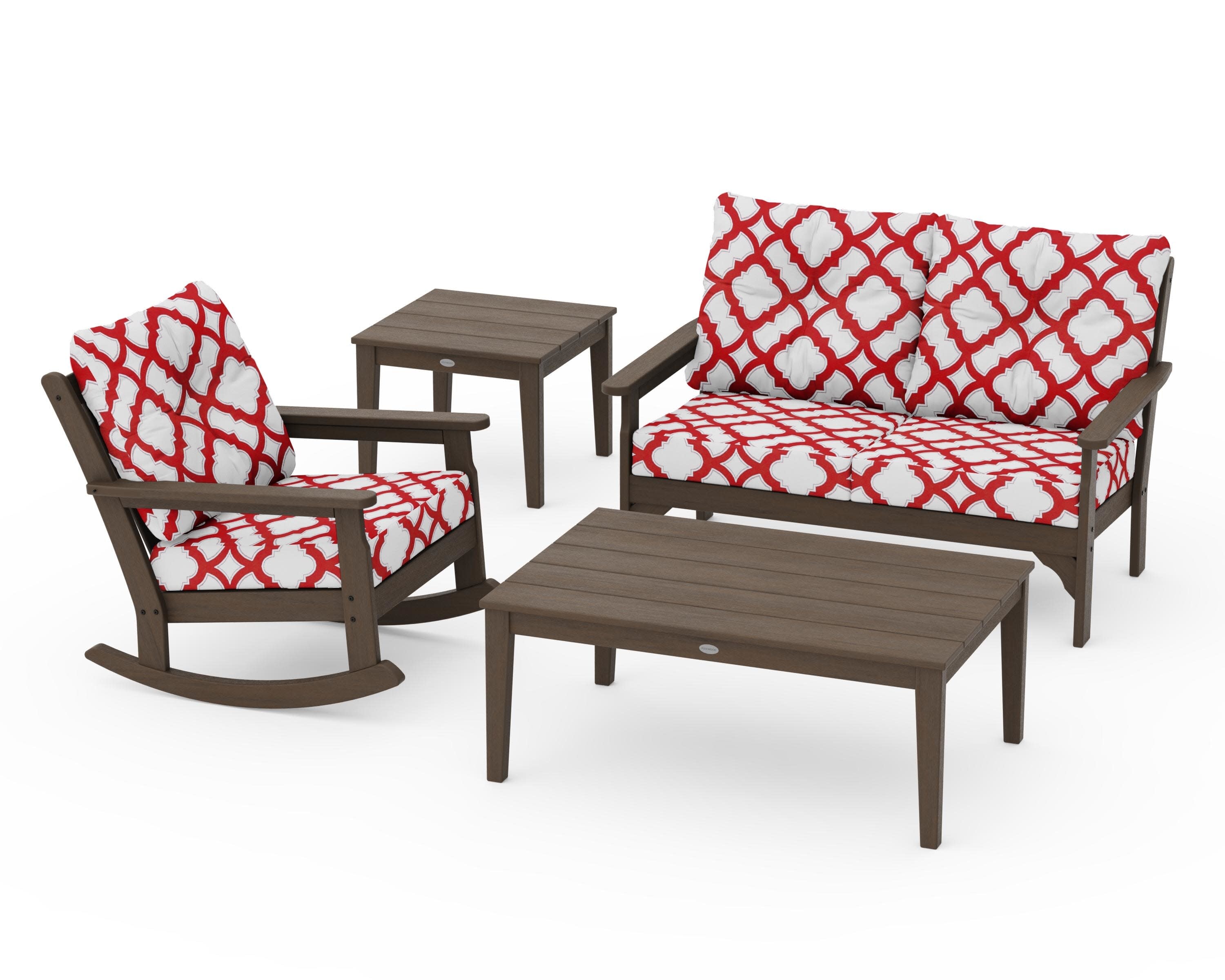 Vineyard 4-Piece Deep Seating Rocker Set in Kona / Trellis Crimson