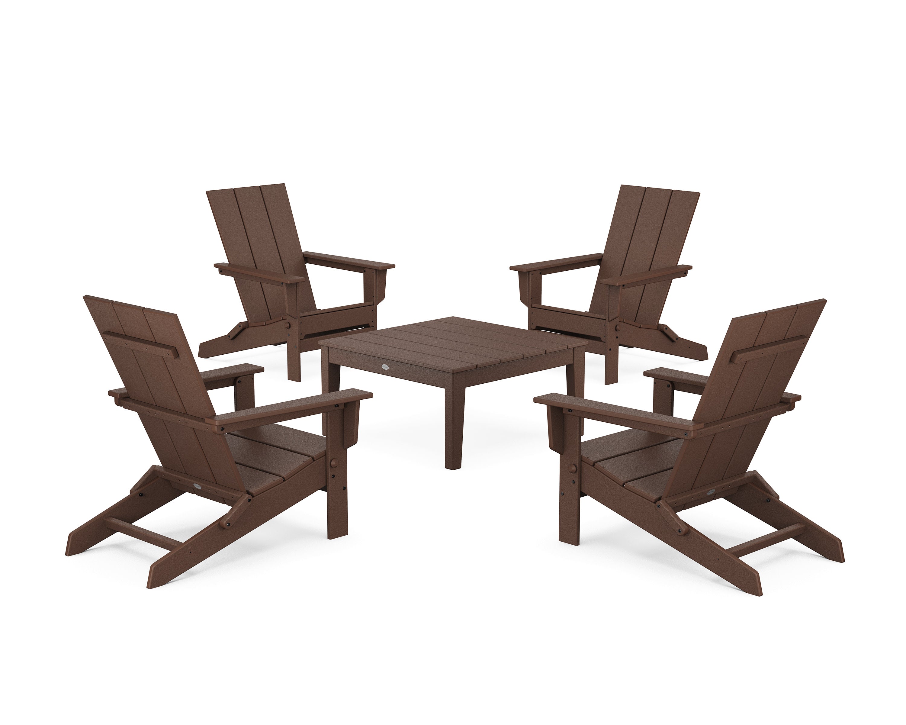 5-Piece Modern Studio Folding Adirondack Chair Conversation Group in Mahogany