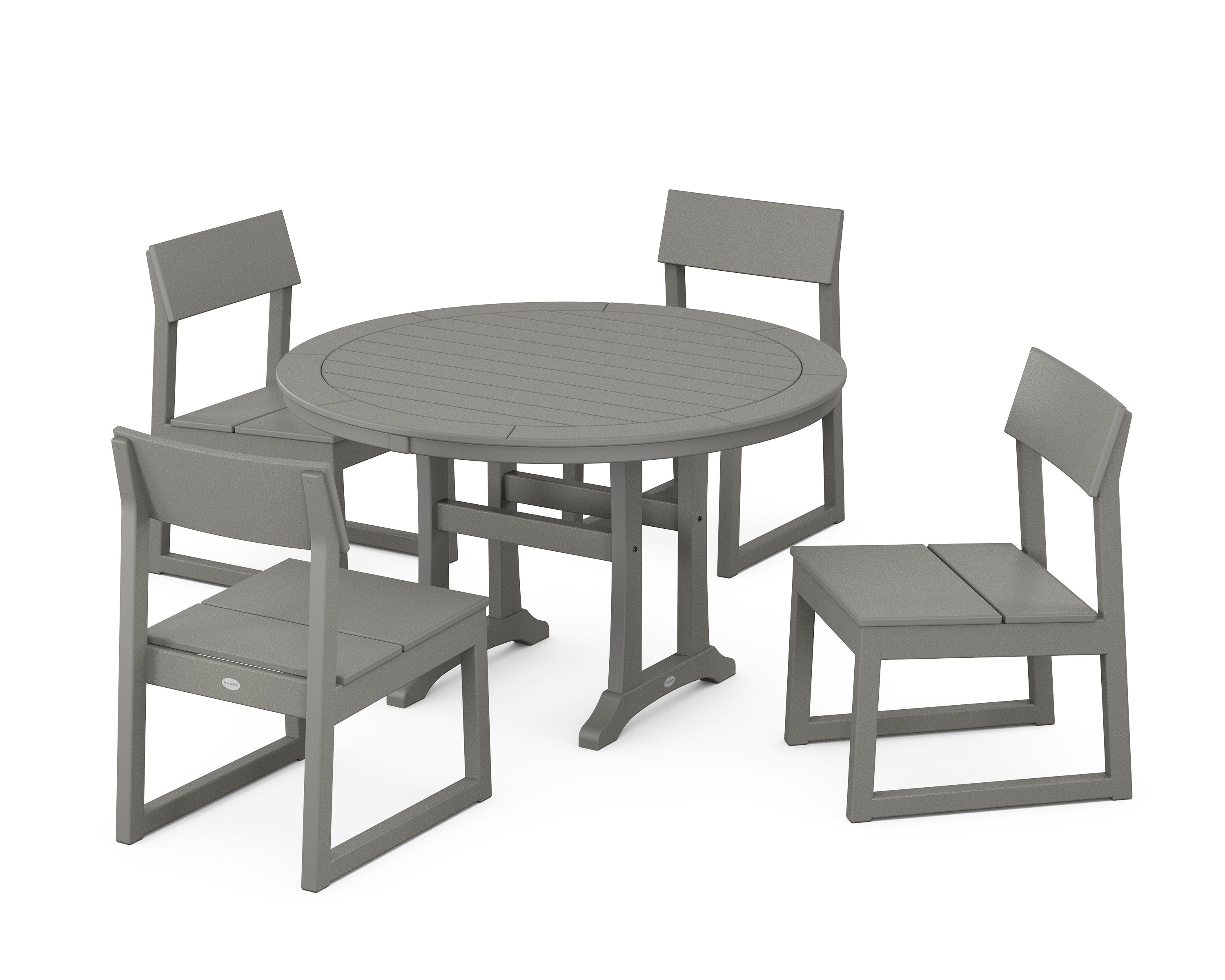 EDGE Side Chair 5-Piece Round Dining Set With Trestle Legs in Slate Grey