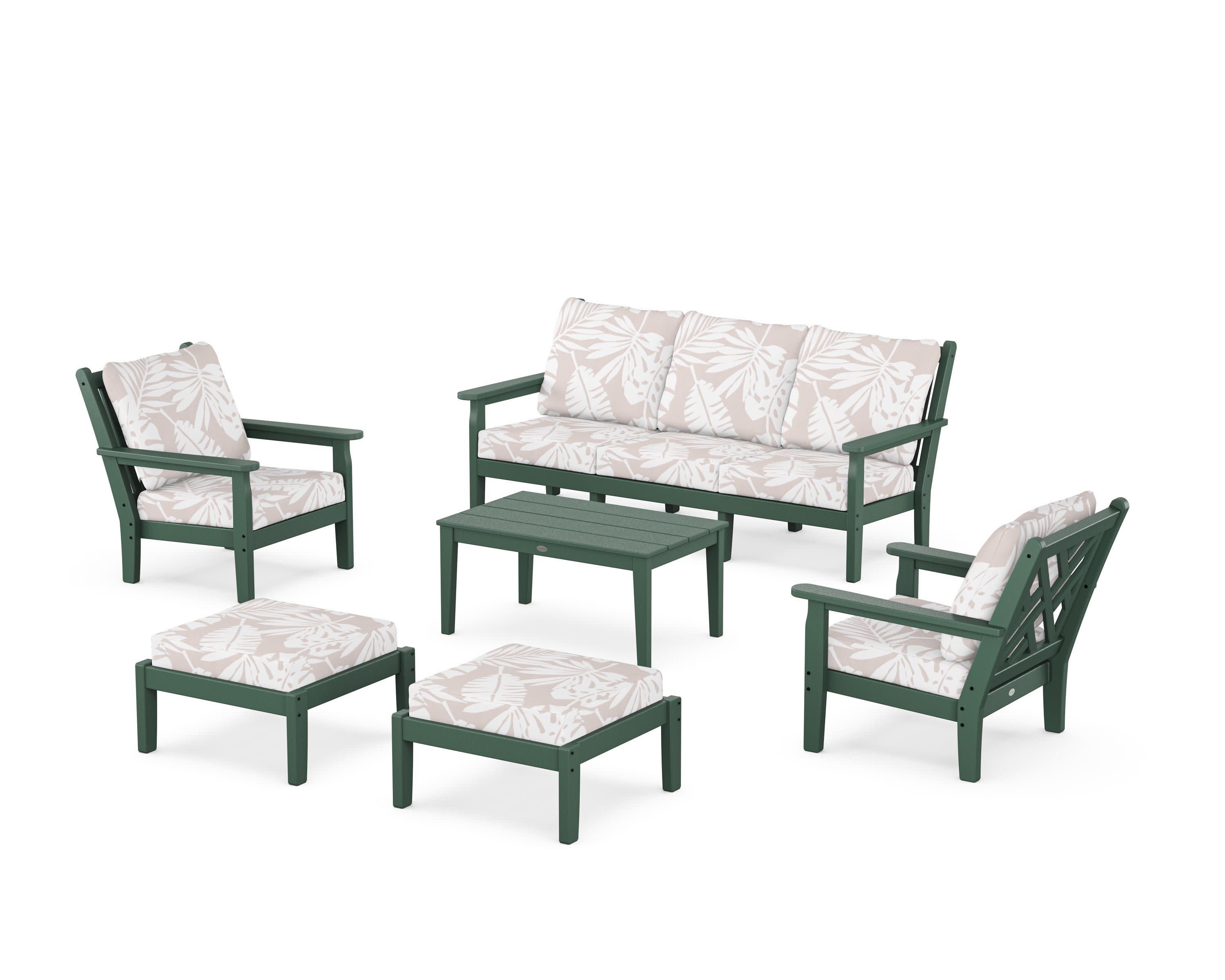 Chippendale 6-Piece Lounge Sofa Set in Green / Leaf Dune Burlap