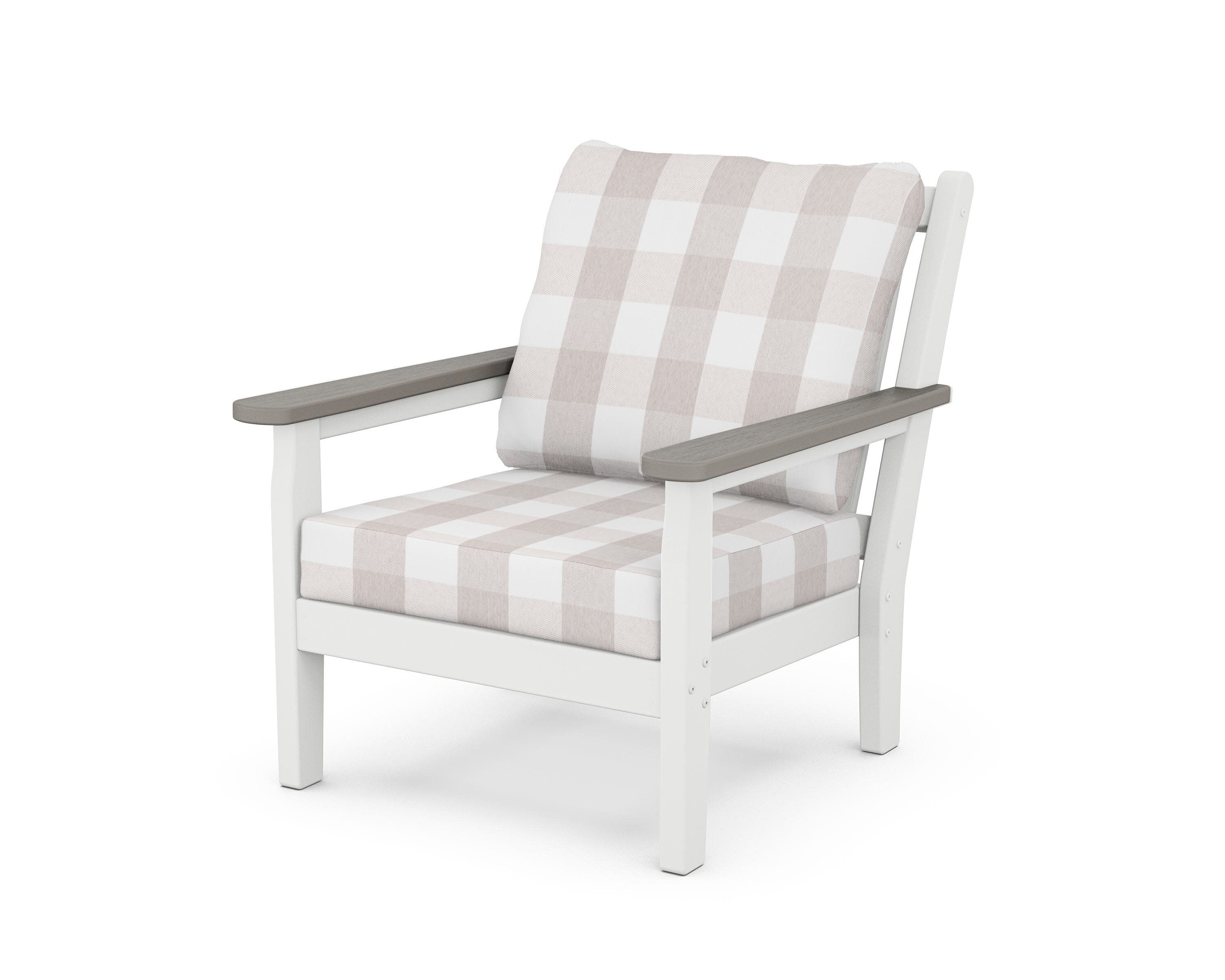 Chippendale Deep Seating Chair in White / Driftwood / Buffalo Plaid Dune Burlap