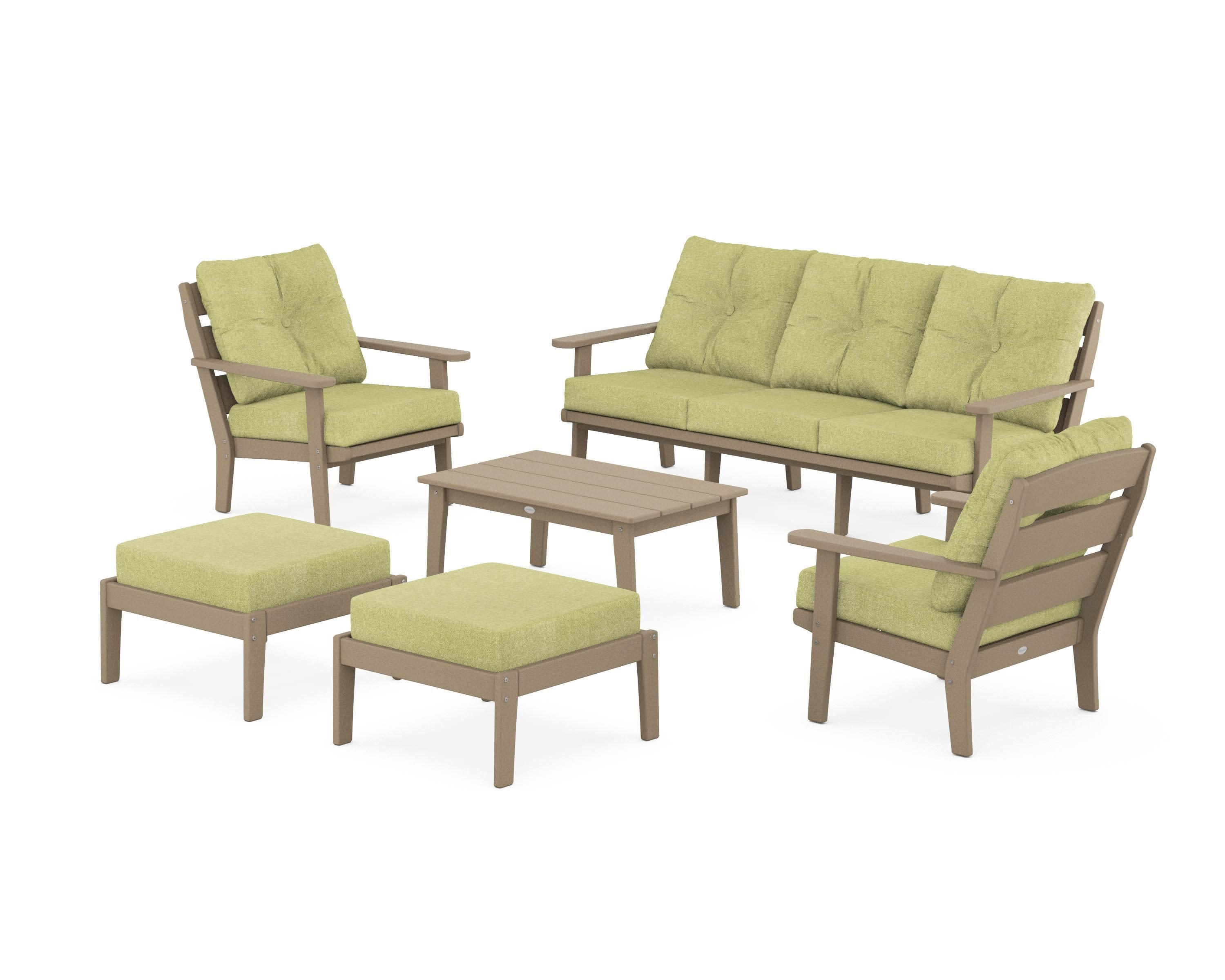Lakeside 6-Piece Lounge Sofa Set in Vintage Sahara / Chartreuse Boucle