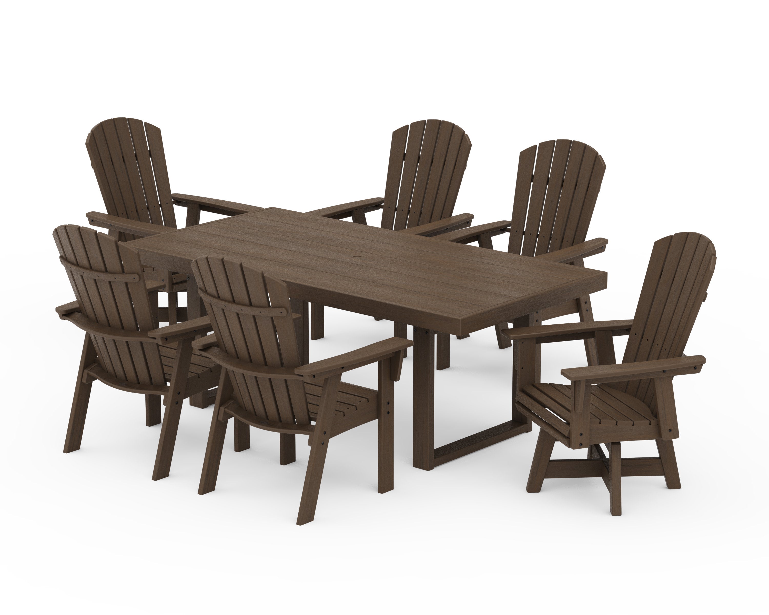 Nautical Curveback Adirondack Swivel Chair 7-Piece Dining Set in Kona