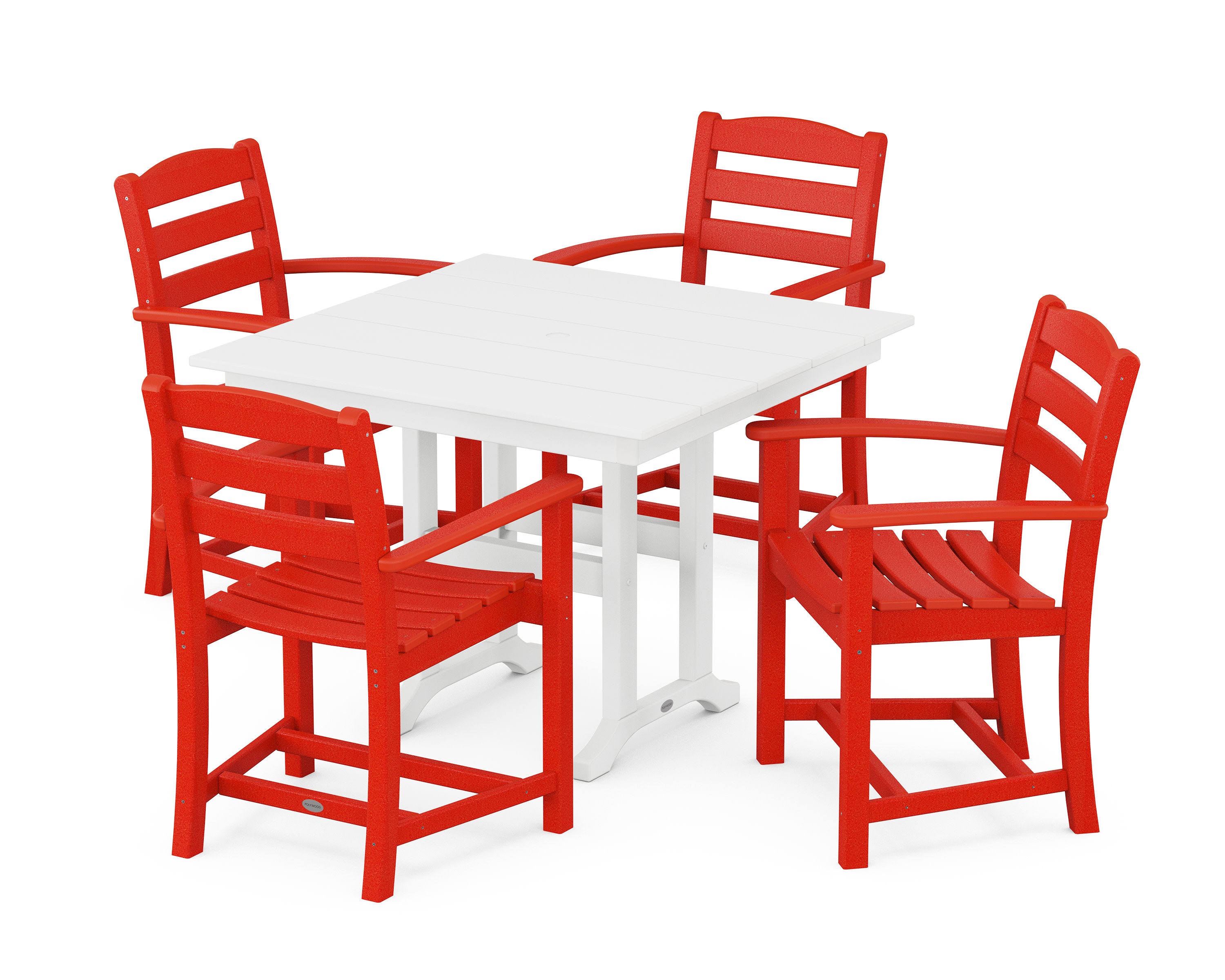 La Casa Caf 5-Piece Farmhouse Dining Set in Sunset Red / White