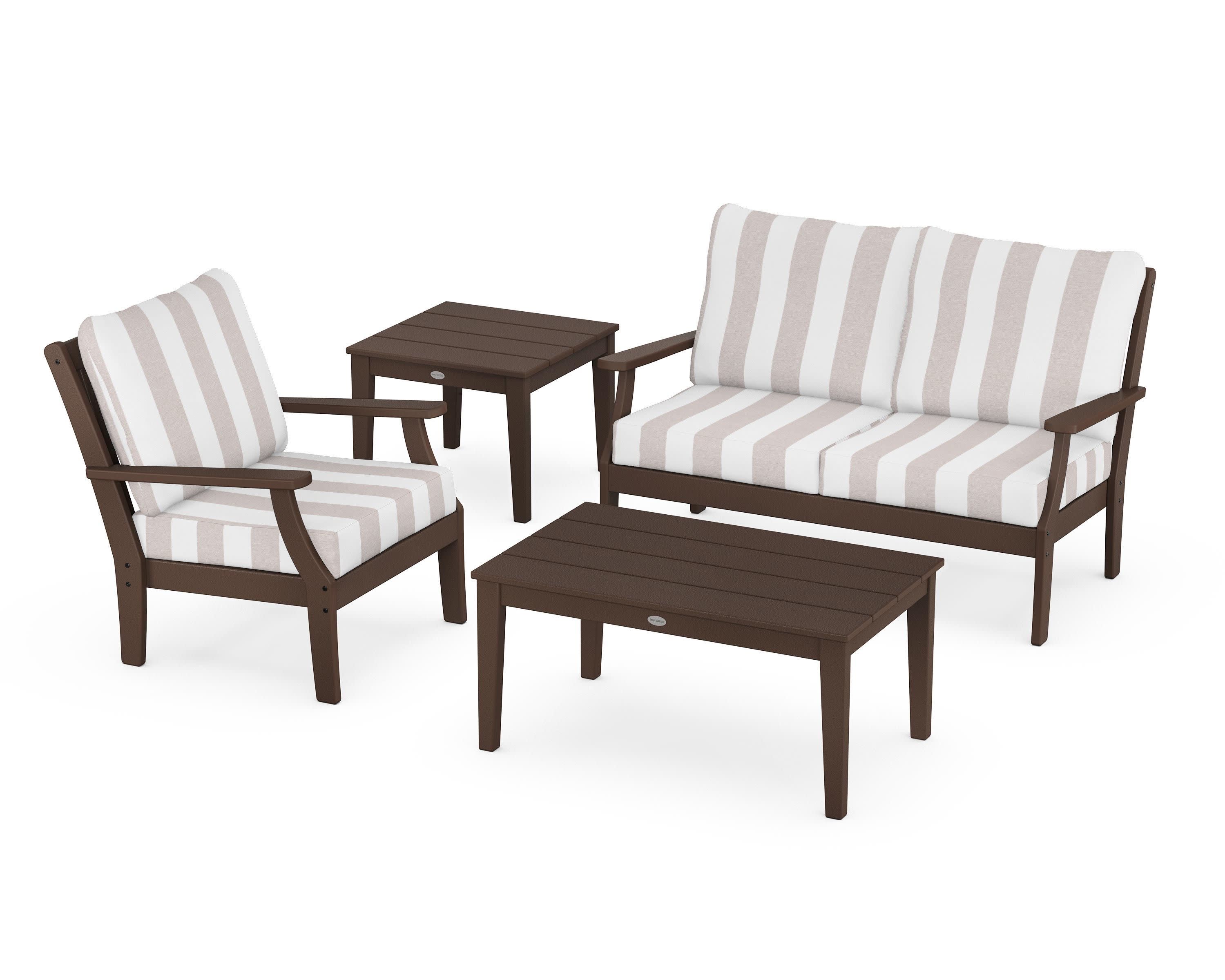 Braxton 4-Piece Deep Seating Set in Mahogany / Cabana Stripe Dune Burlap