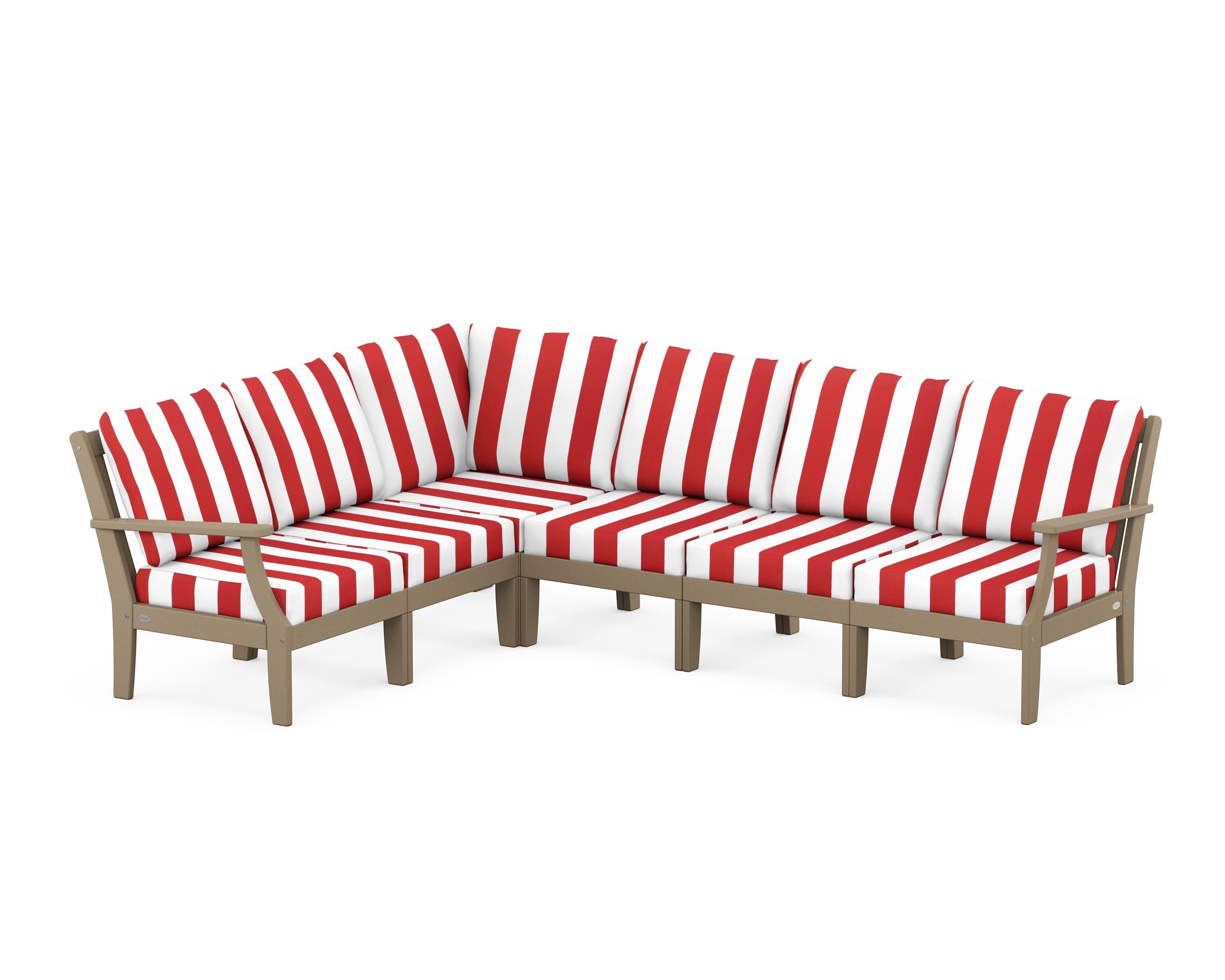 Braxton Modular 6-Piece Deep Seating Set in Vintage Sahara / Cabana Stripe Crimson