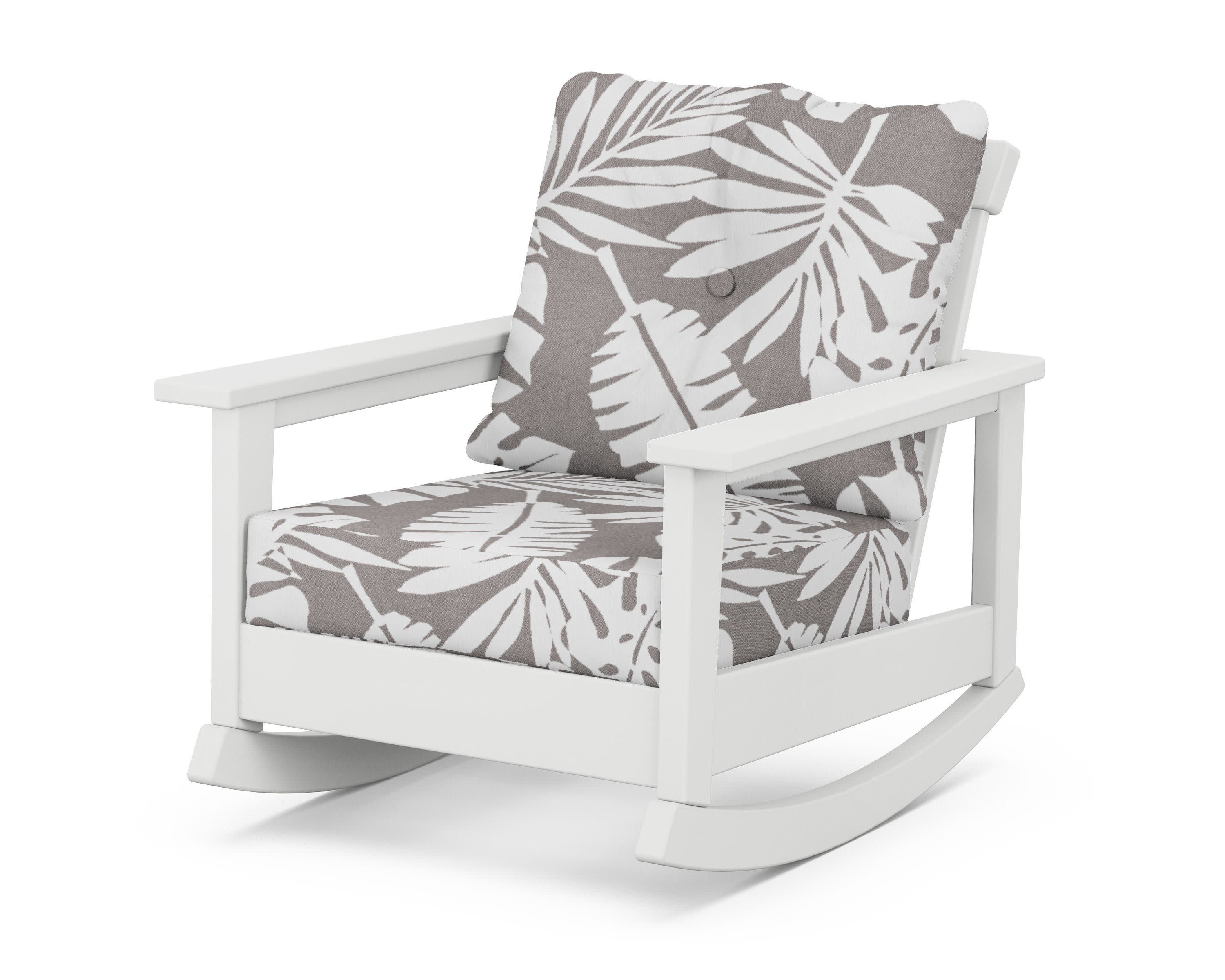 Prescott Deep Seating Rocking Chair in White / Leaf Grey Mist