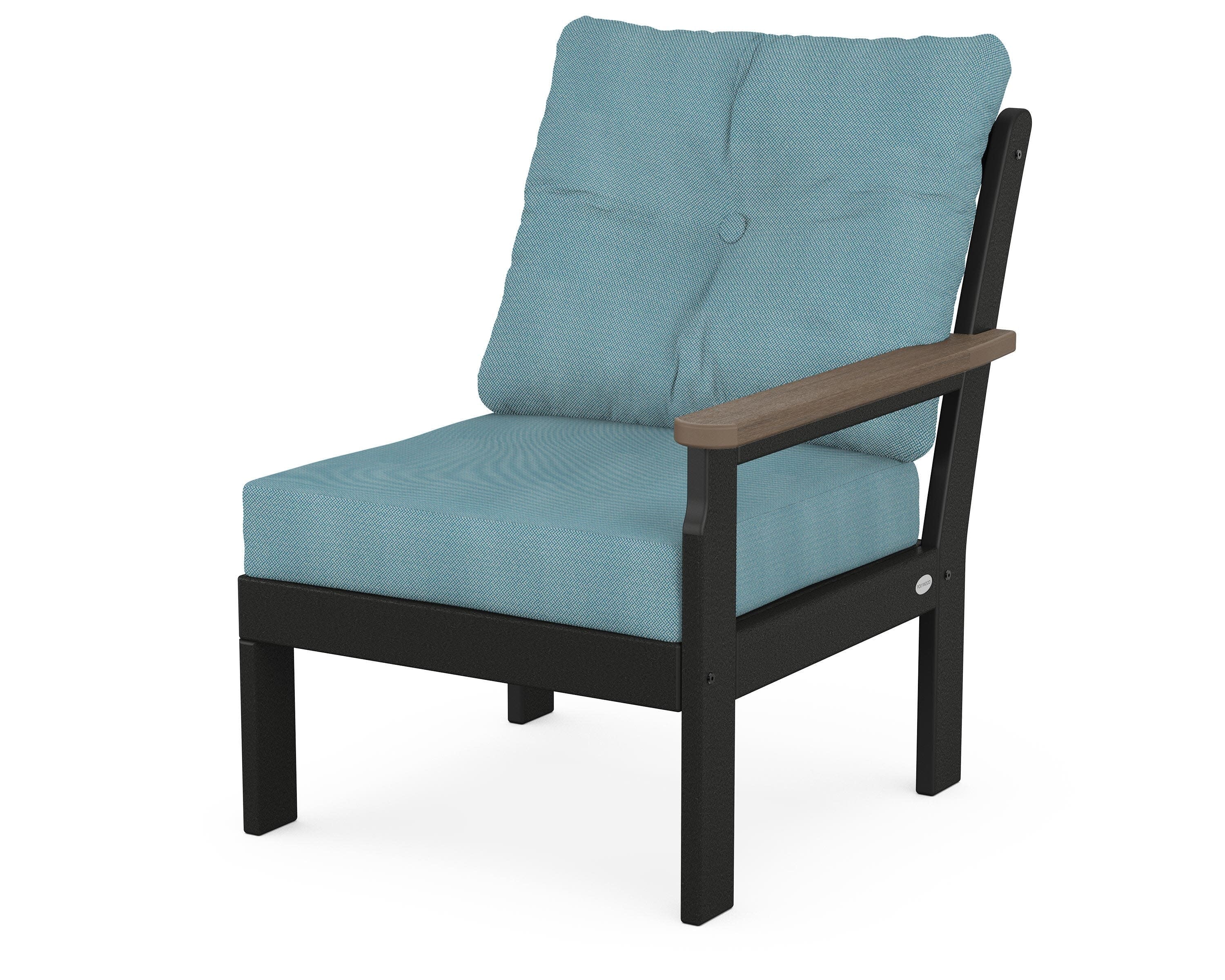 Vineyard Modular Right Arm Chair in Black / Kona / Lattice Sky Blue
