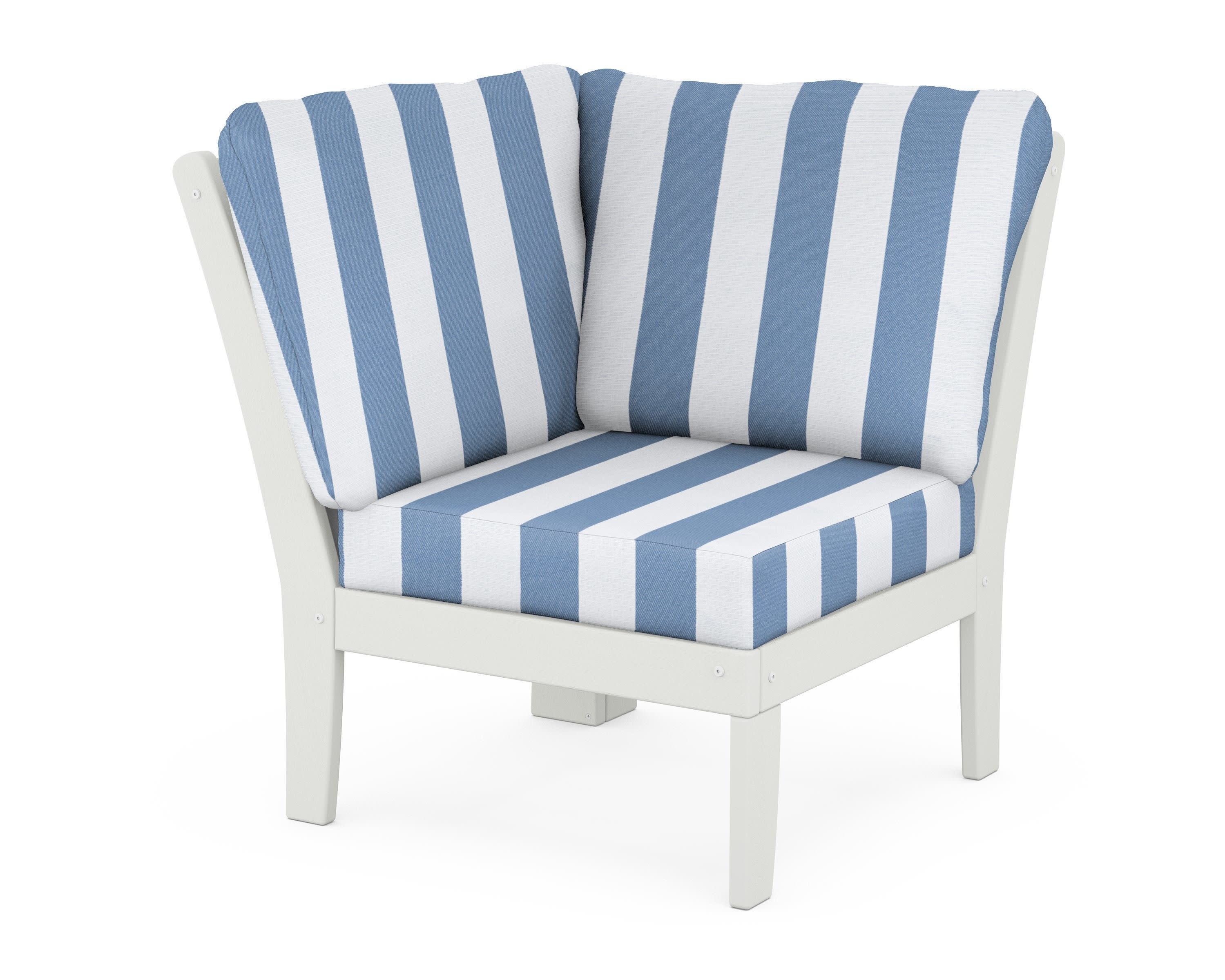 Braxton Modular Corner Chair in Vintage White / Cabana Stripe Sky Blue