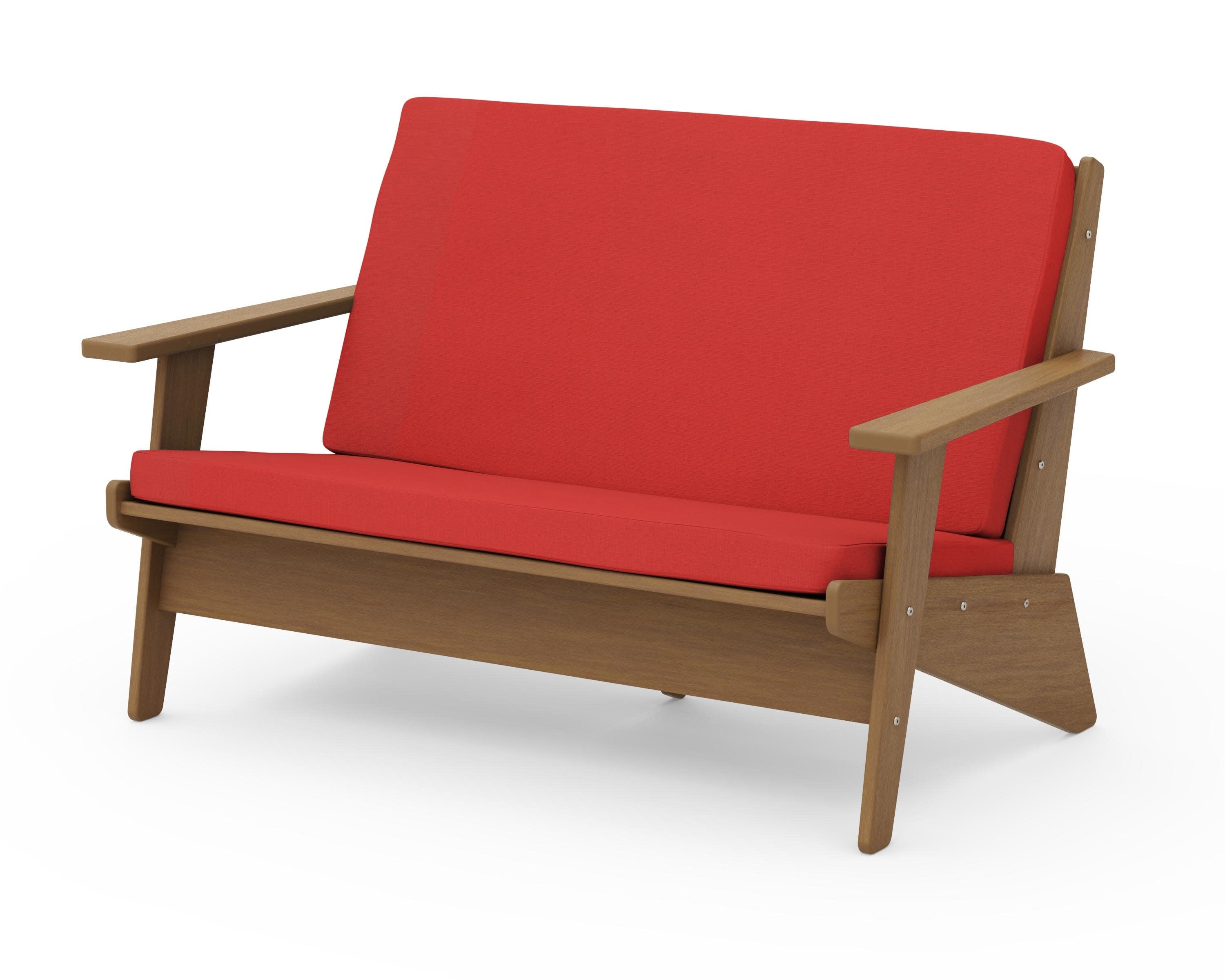 Riviera Modern Lounge Loveseat in Natural / Crimson Linen
