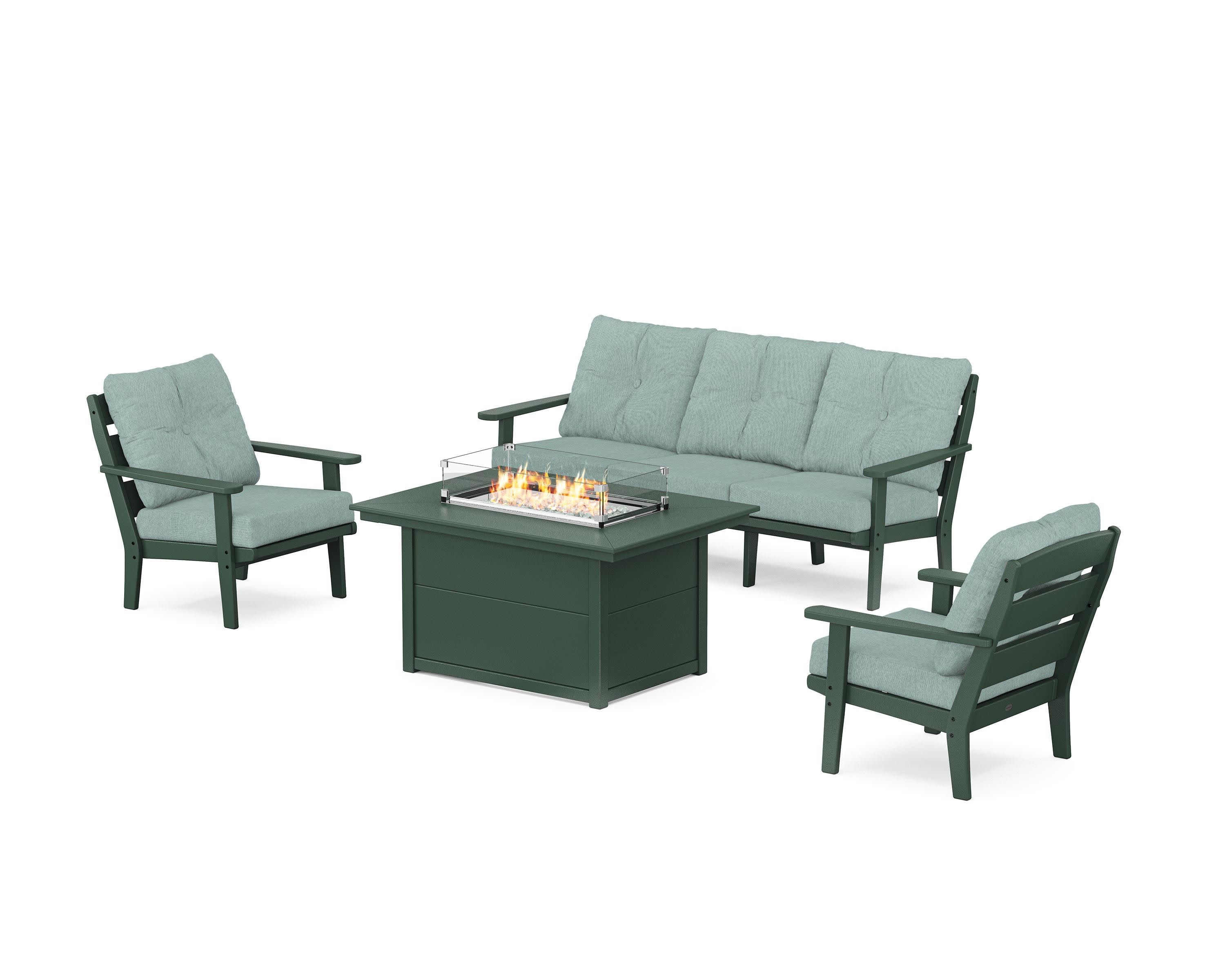 Lakeside Deep Seating Fire Pit Table Set in Green / Glacier Spa