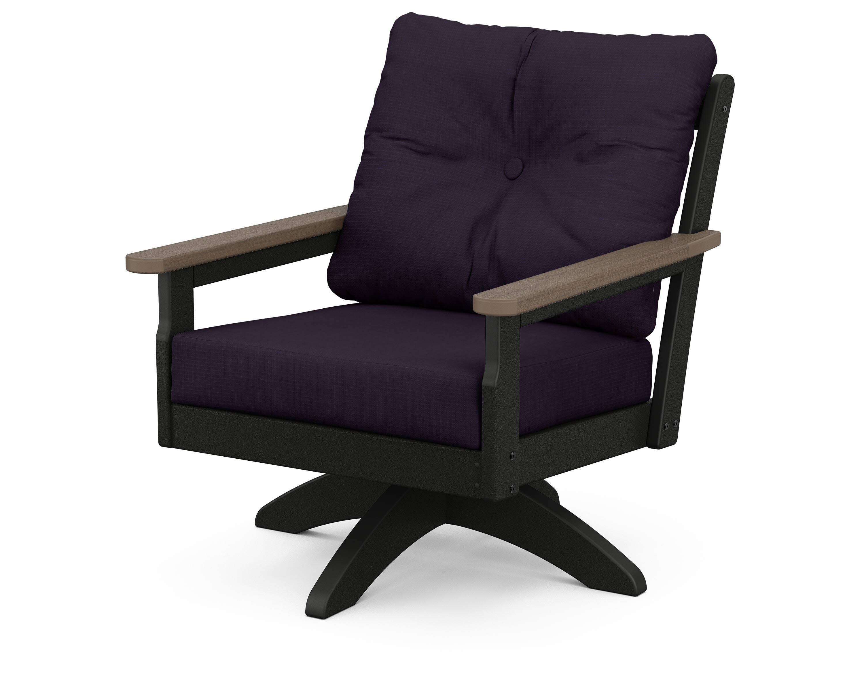 Vineyard Deep Seating Swivel Chair in Black / Kona / Navy Linen