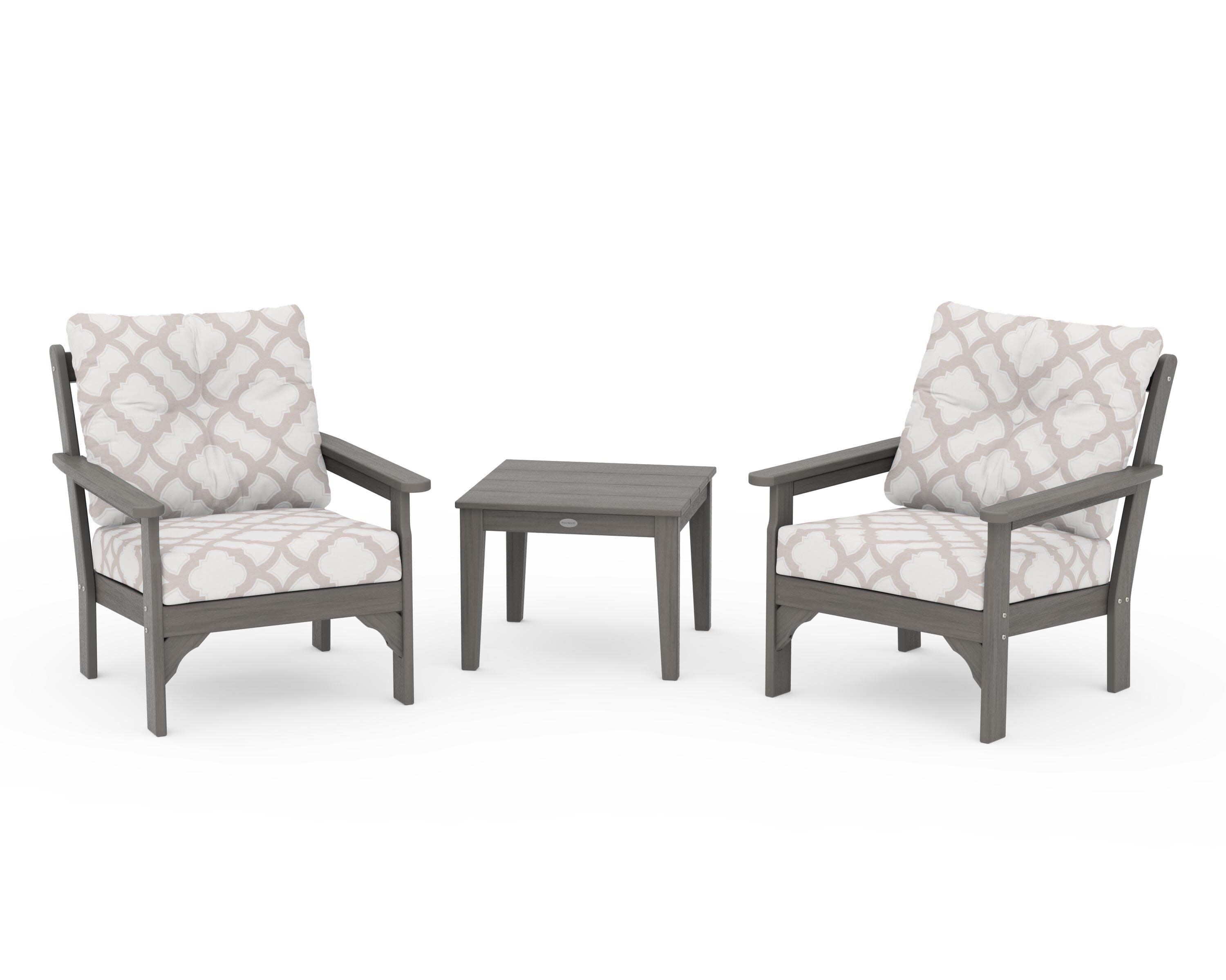Vineyard 3-Piece Deep Seating Set in Driftwood / Trellis Dune Burlap