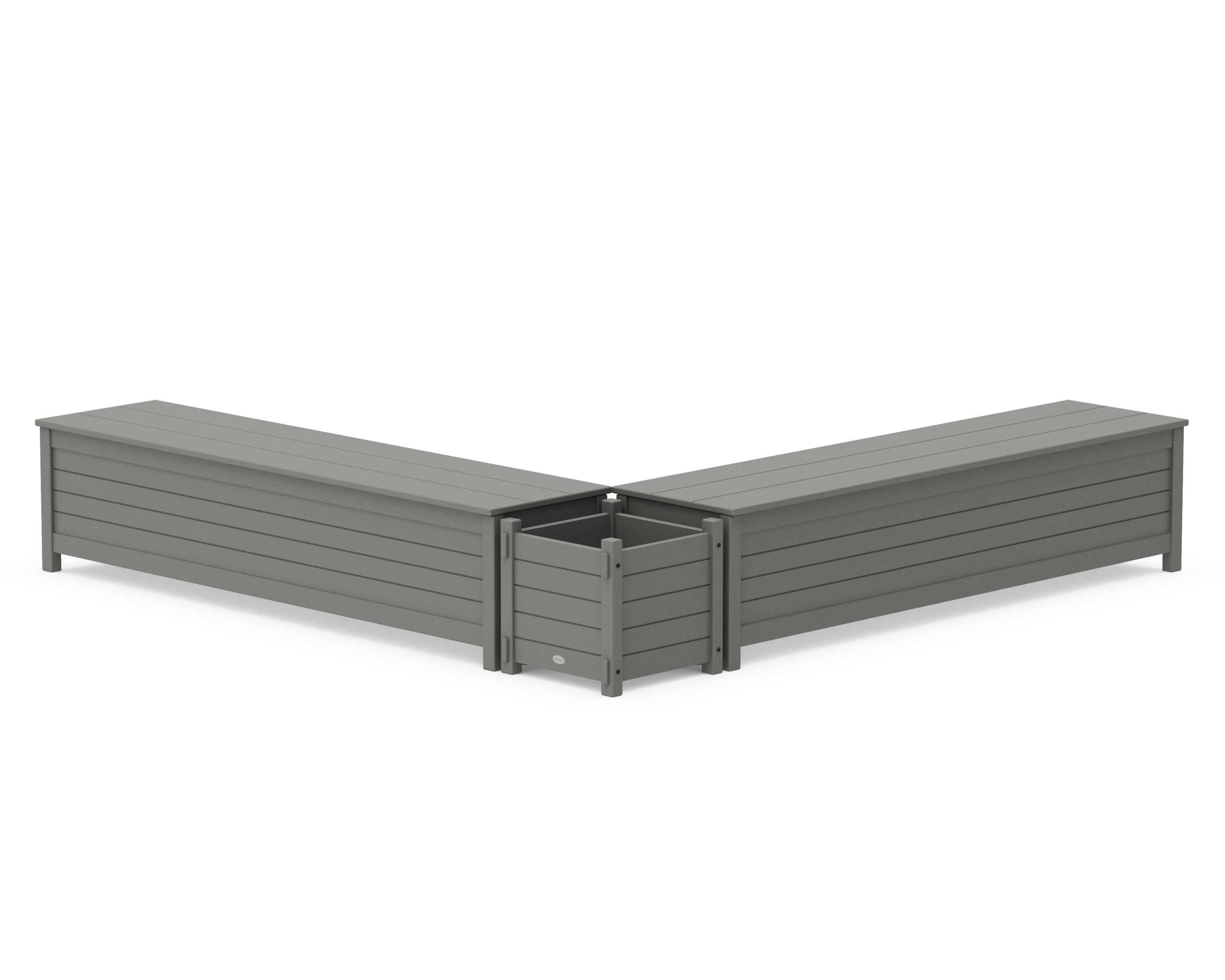 72" Nautical L- Shaped Planter Storage Bench Set in Slate Grey