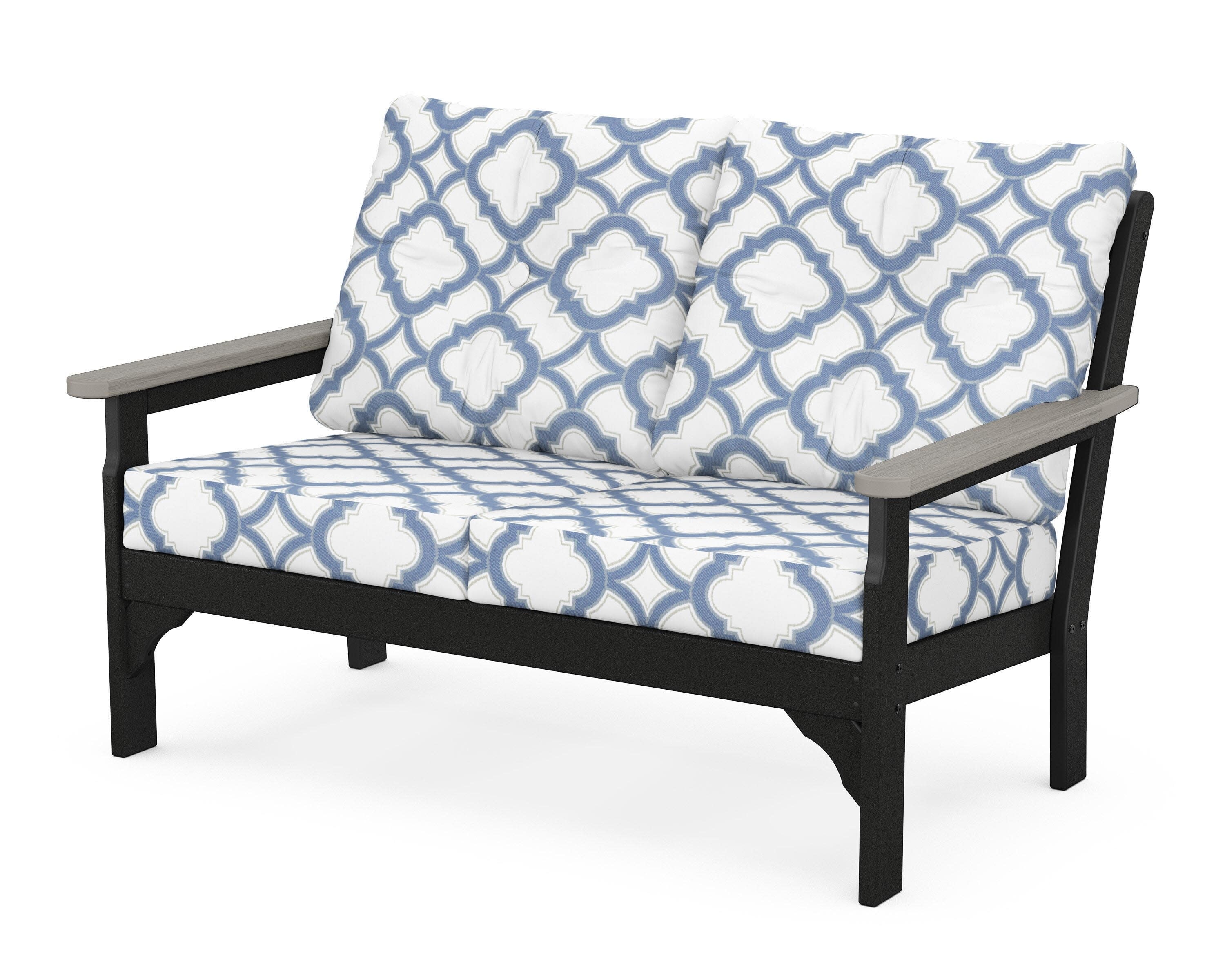 Vineyard Deep Seating Loveseat in Black / Driftwood / Trellis Sky Blue
