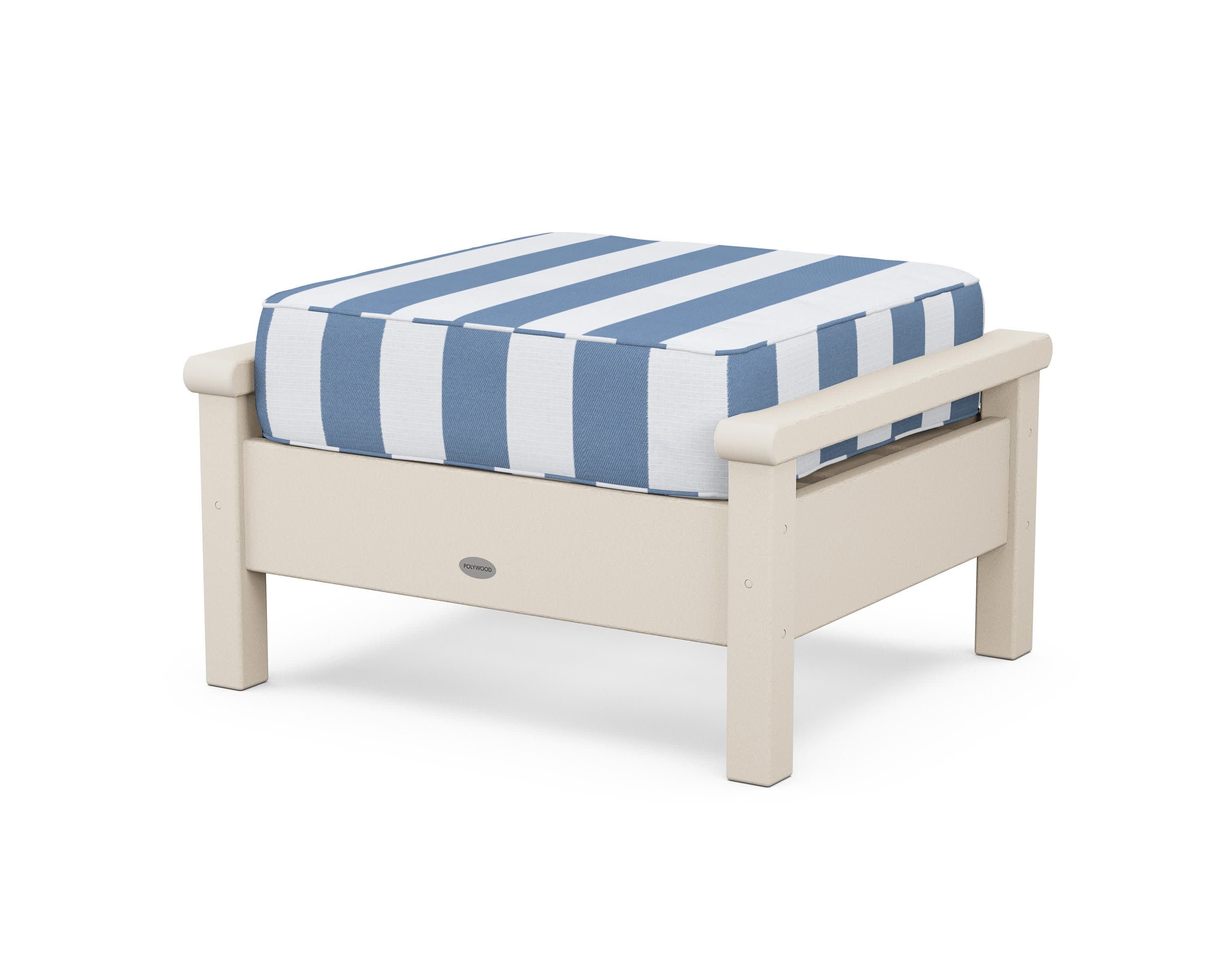 Harbour Deep Seating Ottoman in Sand / Cabana Stripe Sky Blue
