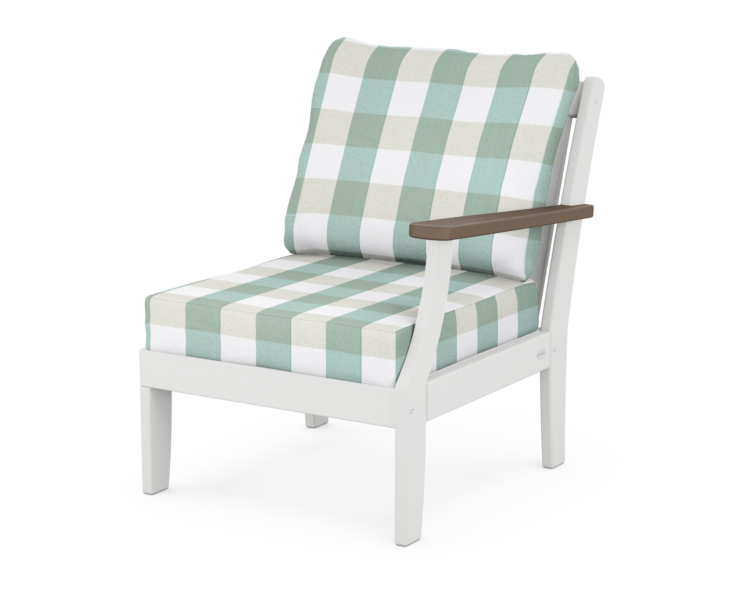 Braxton Modular Right Arm Chair in White / Kona / Buffalo Plaid Glacier Spa