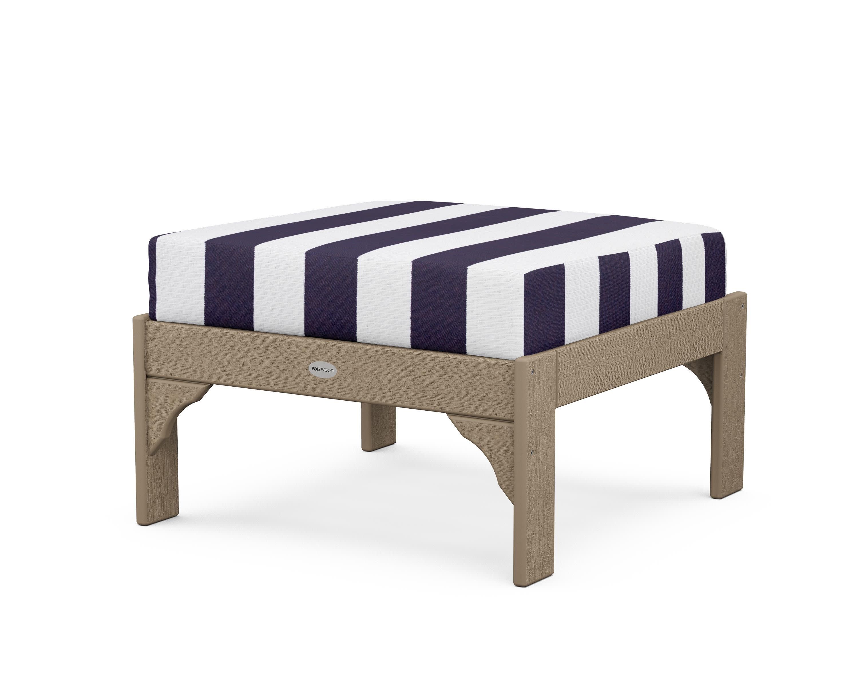 Vineyard Deep Seating Ottoman in Vintage Sahara / Cabana Stripe Navy