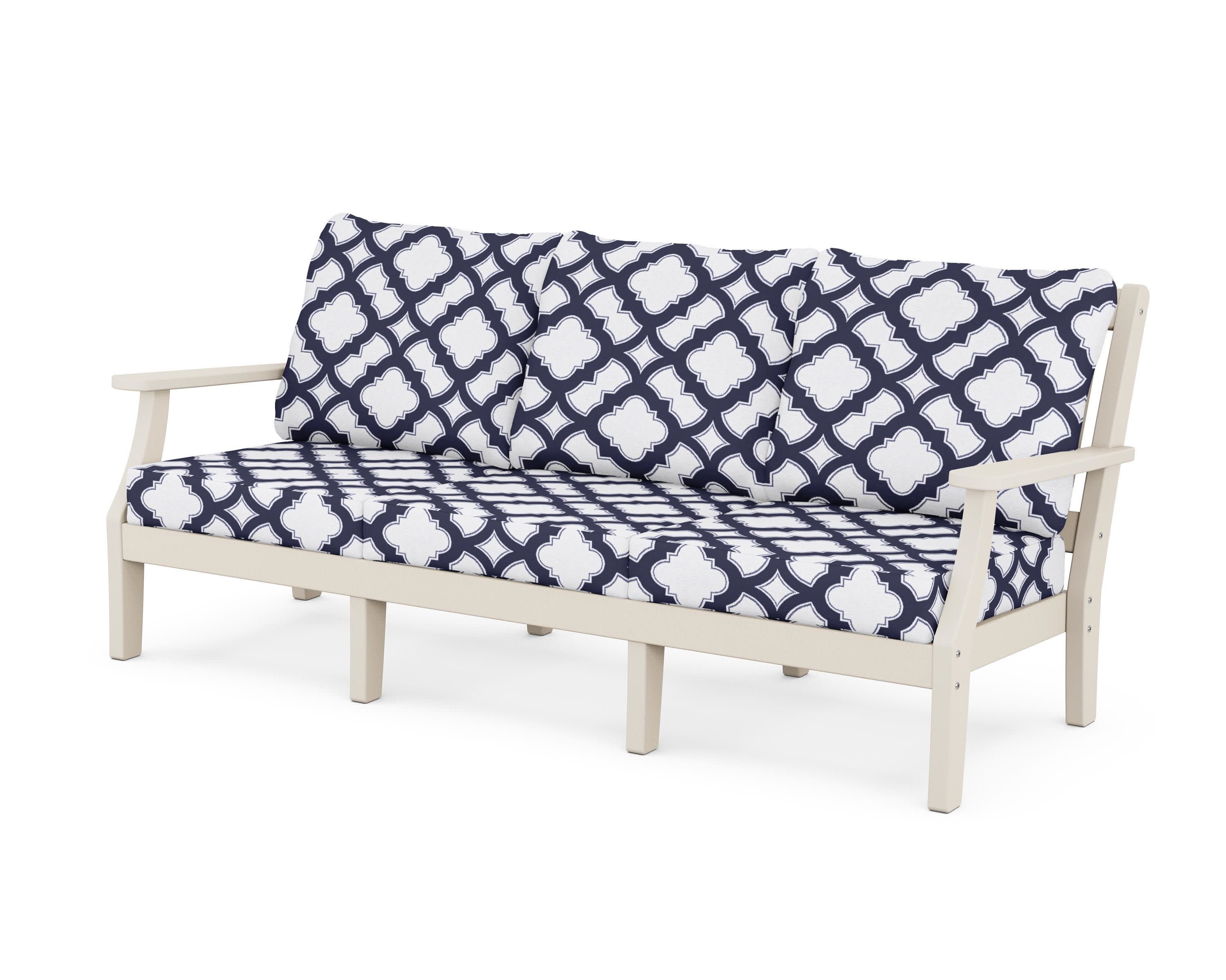 Chinoiserie Deep Seating Sofa in Sand / Trellis Navy
