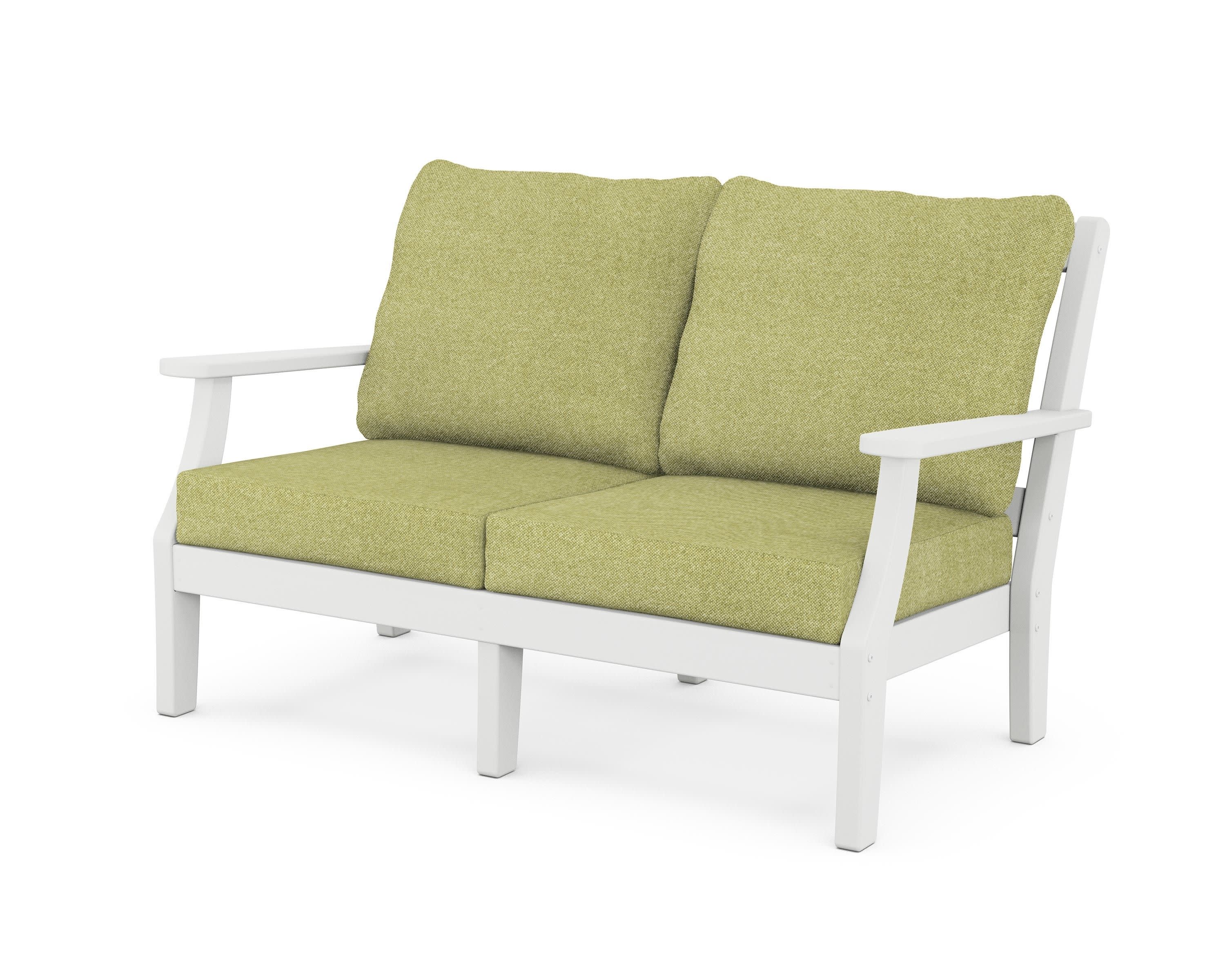 Chinoiserie Deep Seating Loveseat in White / Chartreuse Boucle
