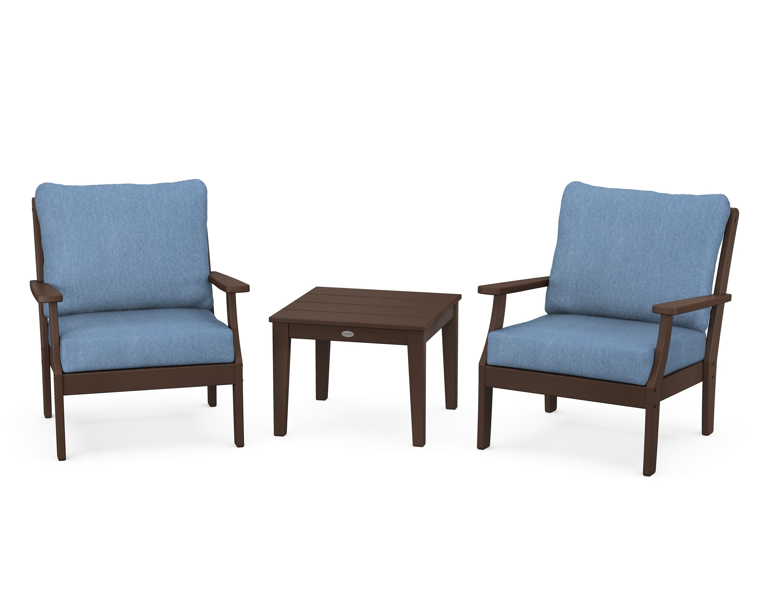 Braxton 3-Piece Deep Seating Set in Mahogany / Sky Blue