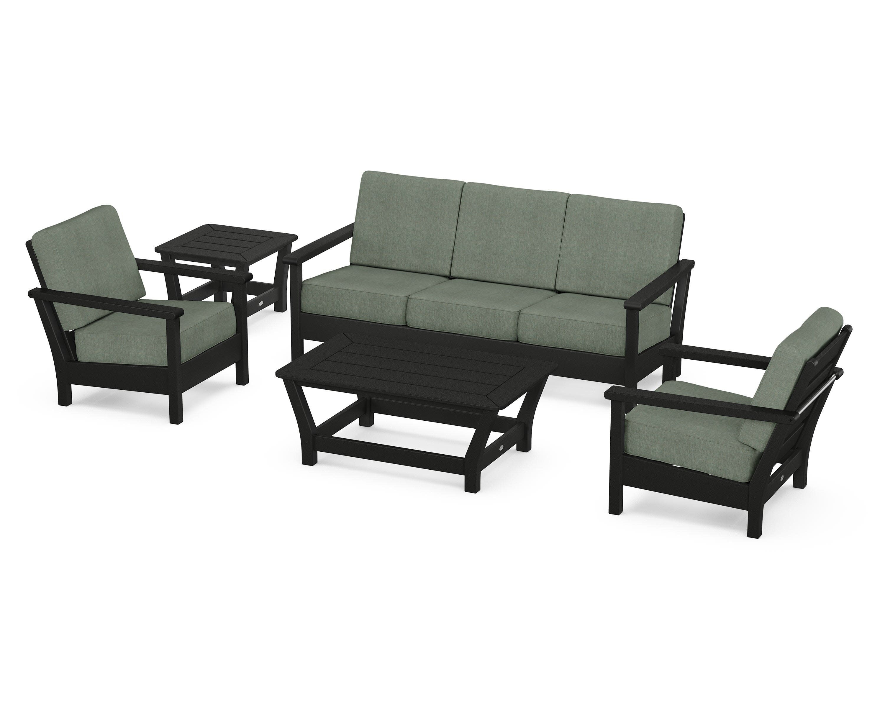 Harbour 5-Piece Deep Seating Set in Black / Cast Sage