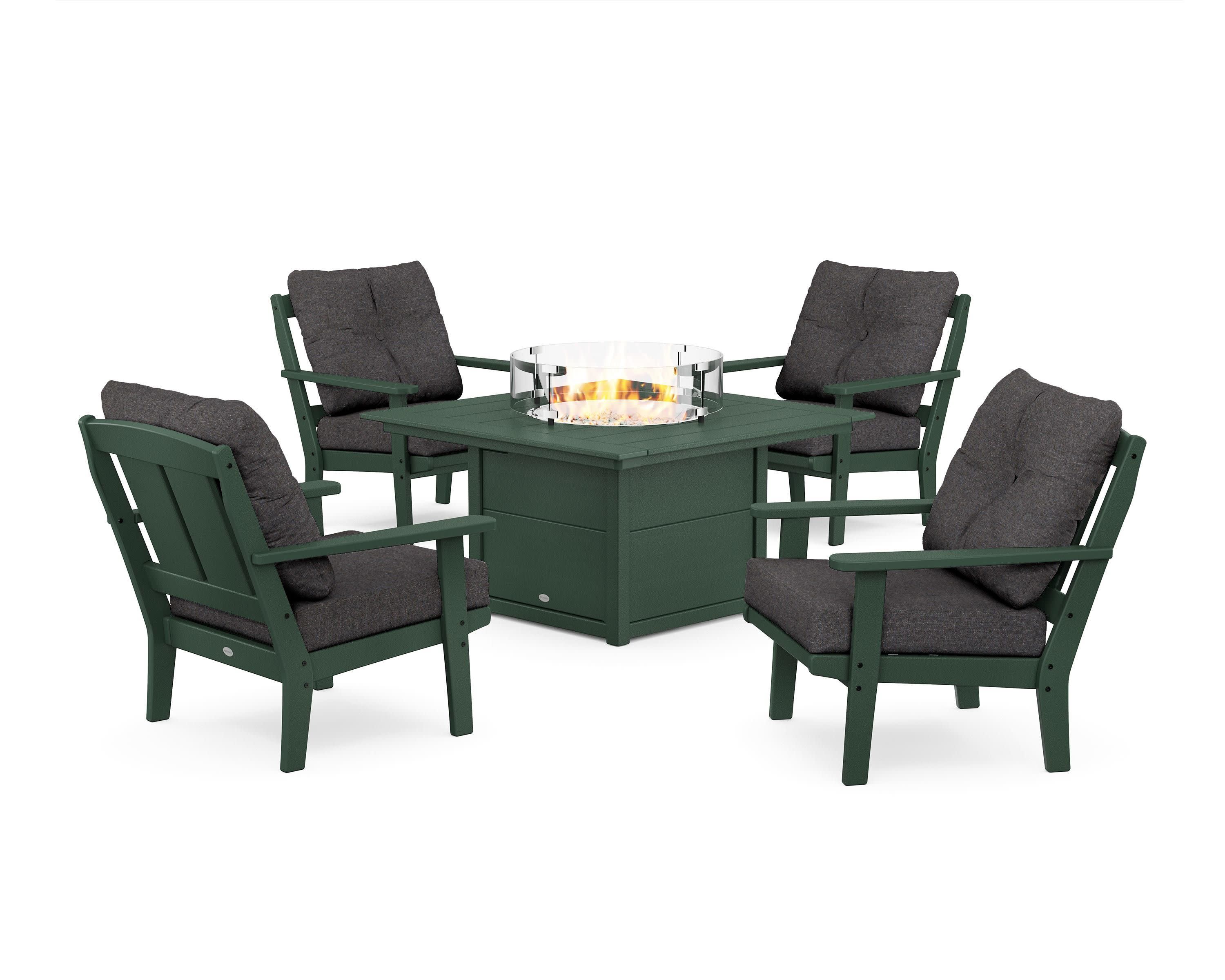 Mission 5-Piece Deep Seating Set with Fire Pit Table in Green / Ash Charcoal