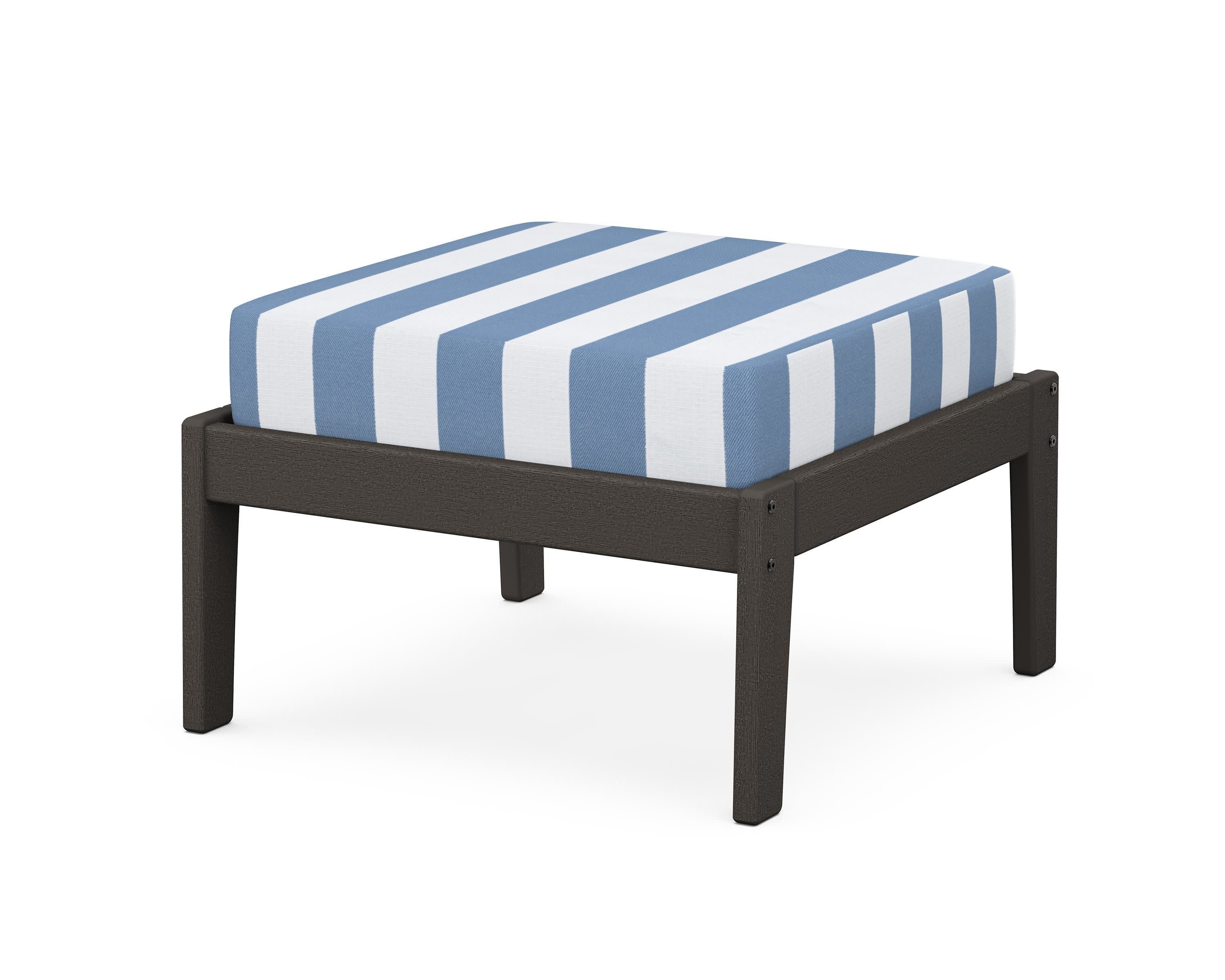 Deep Seating Ottoman in Vintage Coffee / Cabana Stripe Sky Blue