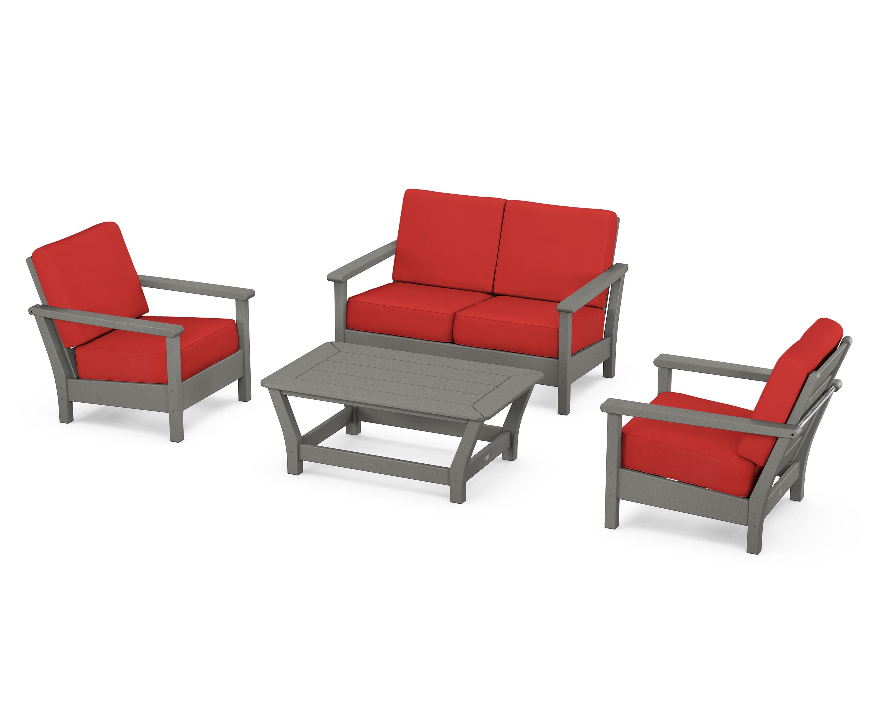 Harbour 4-Piece Deep Seating Set in Slate Grey / Crimson Linen