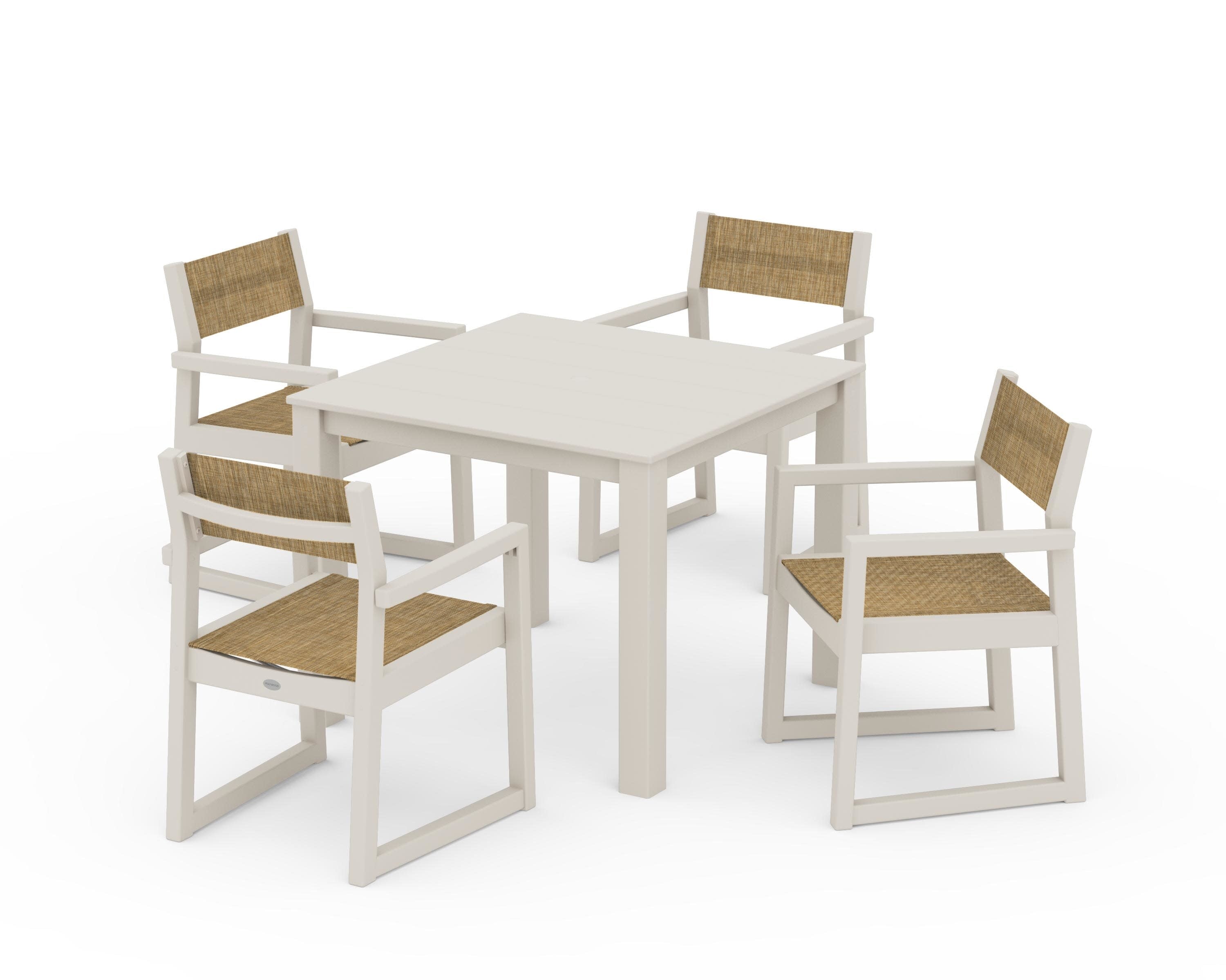 EDGE Sling Arm Chair 5-Piece Parsons Dining Set in Sand / Burlap Sling