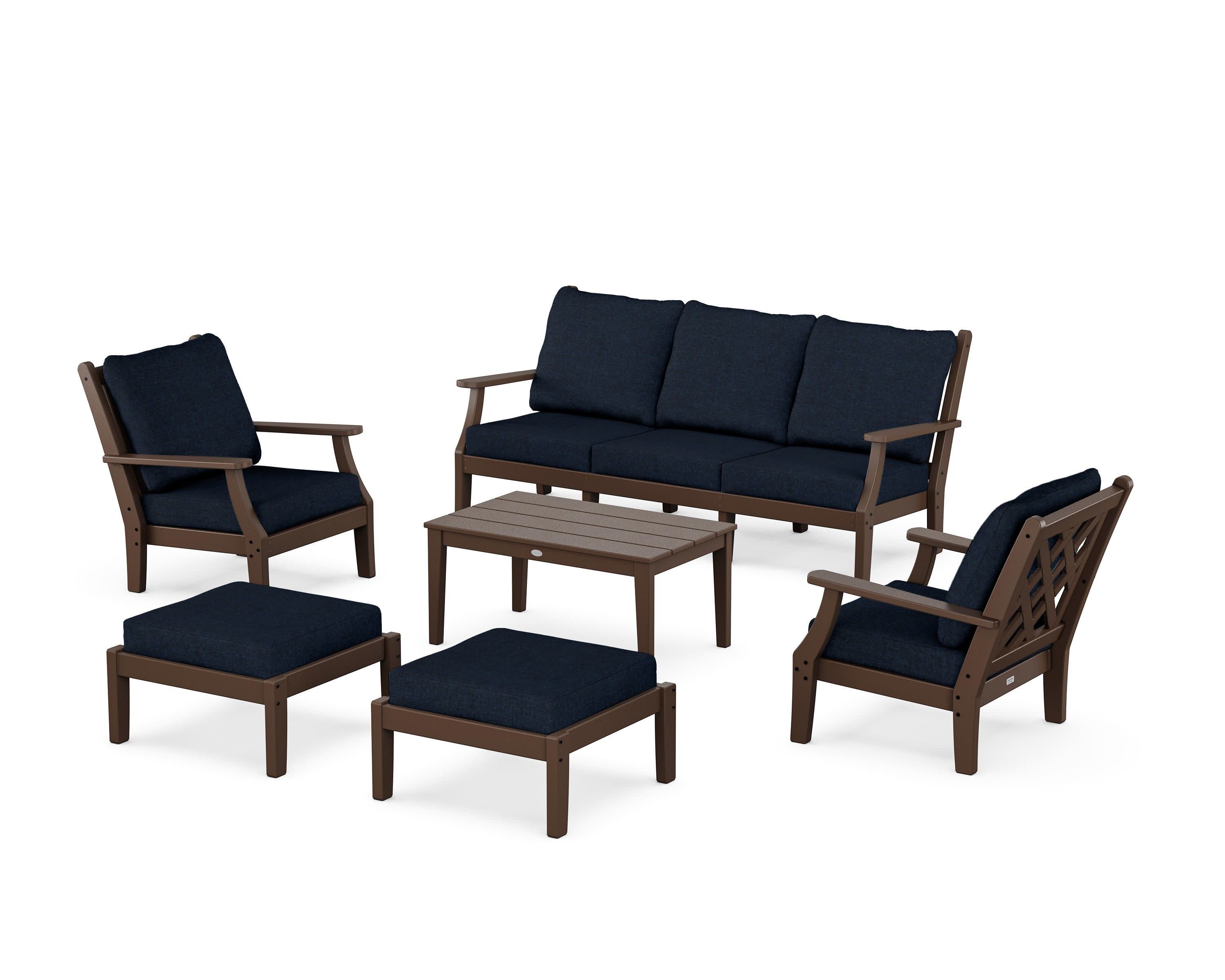 Wovendale 6-Piece Lounge Sofa Set in Mahogany / Marine Indigo