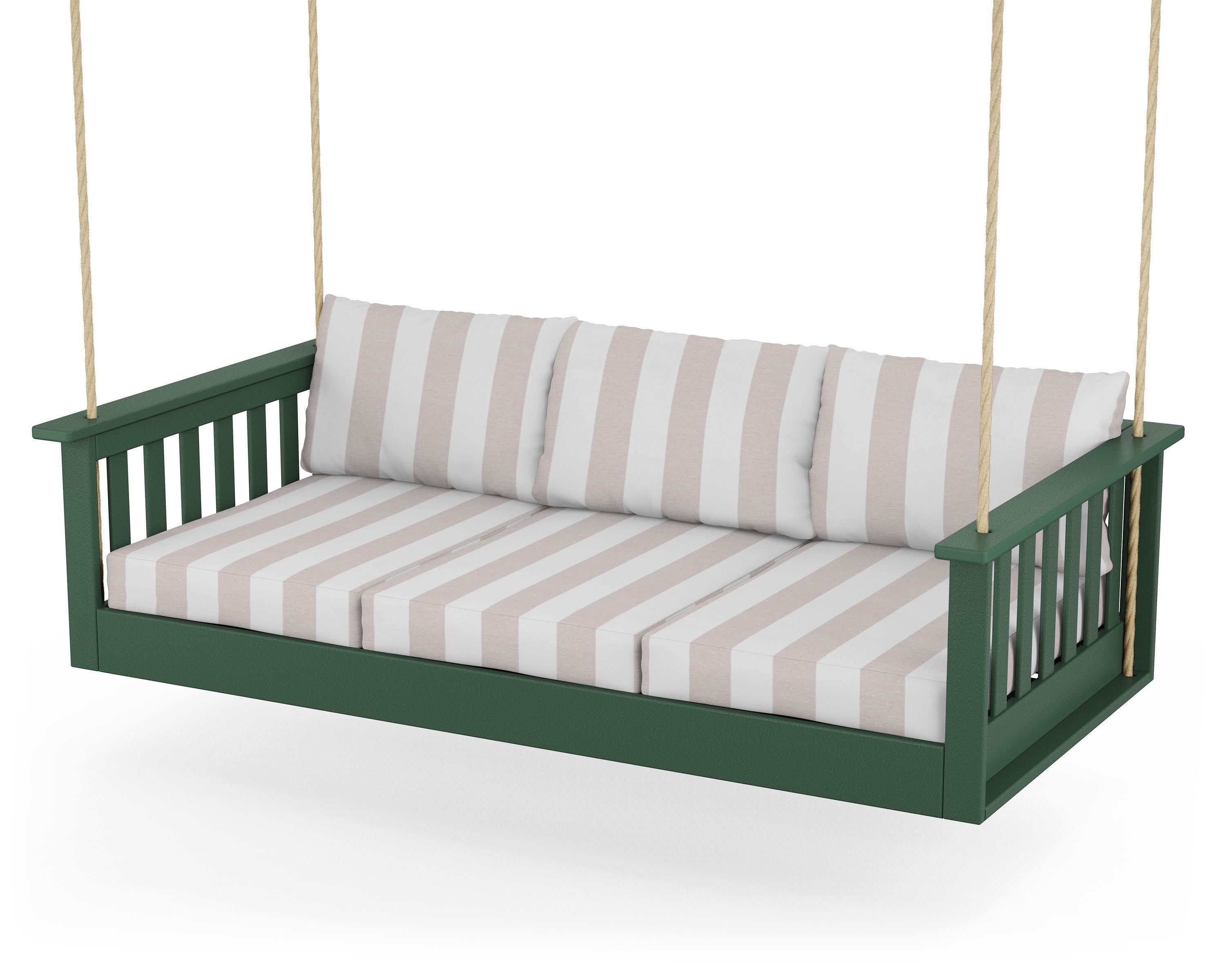 Vineyard Daybed Swing in Green / Cabana Stripe Dune Burlap