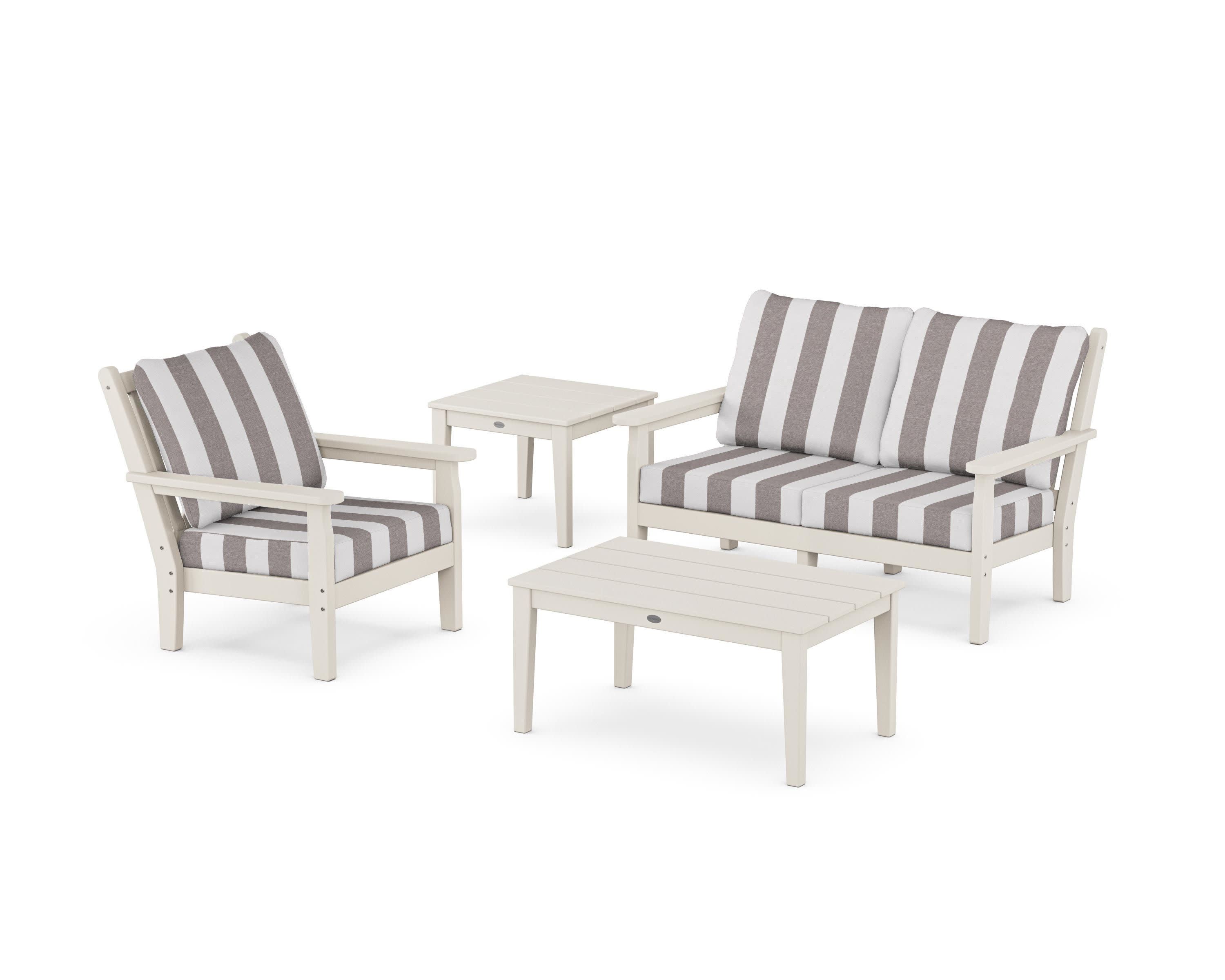 Chippendale 4-Piece Deep Seating Set in Sand / Cabana Stripe Grey Mist