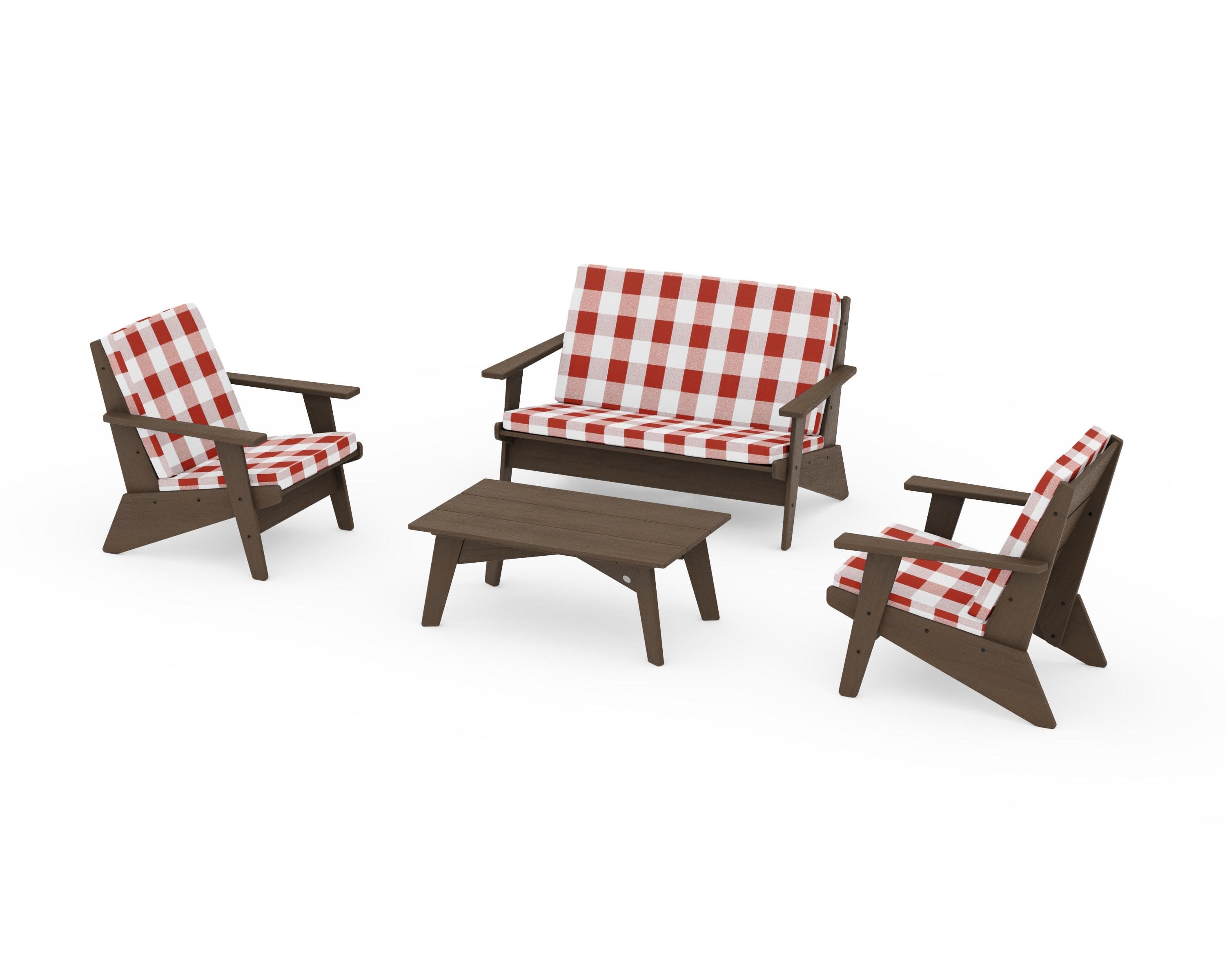 Riviera Modern Lounge 4-Piece Set in Kona / Buffalo Plaid Crimson