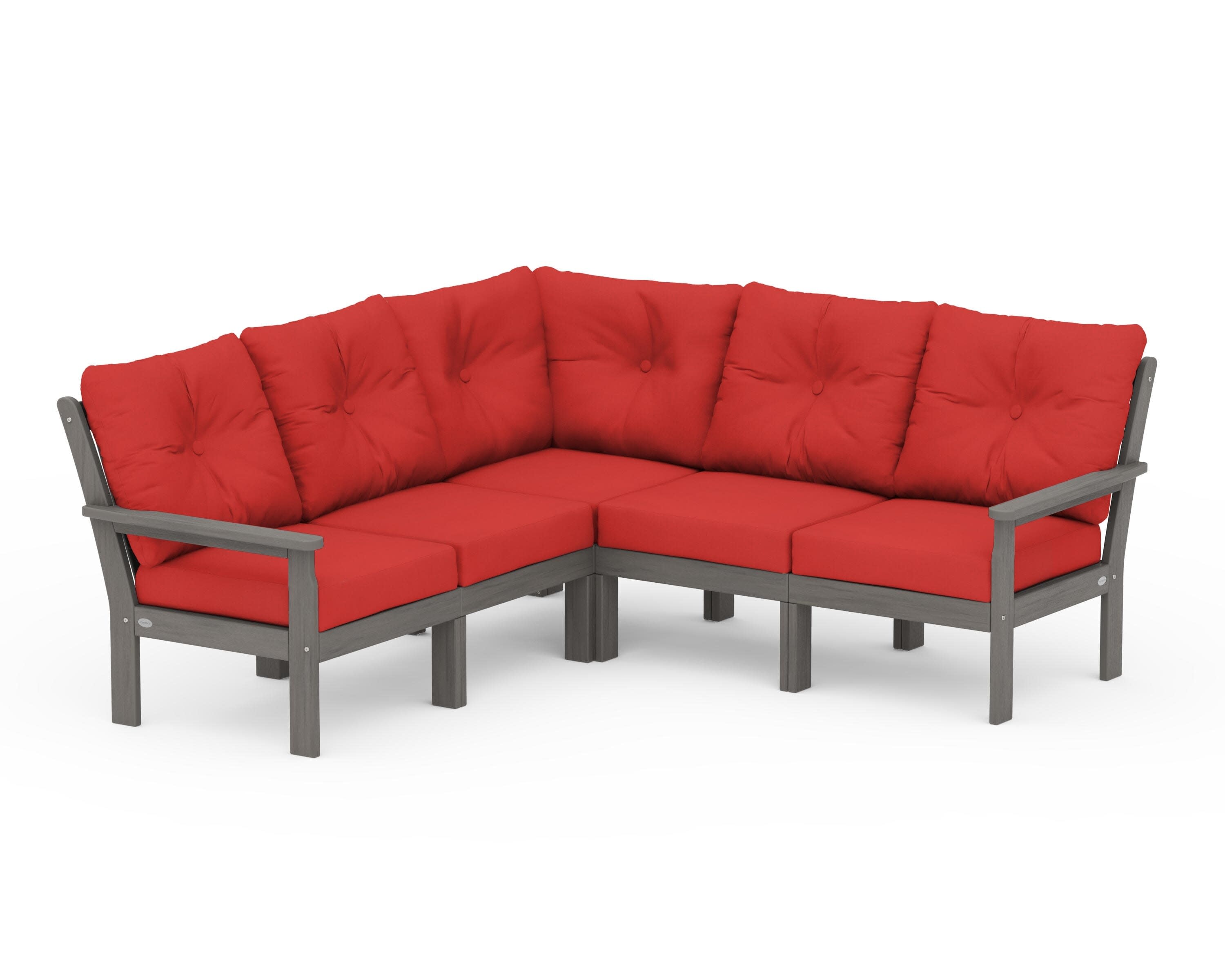 Vineyard 5-Piece Sectional in Driftwood / Crimson Linen