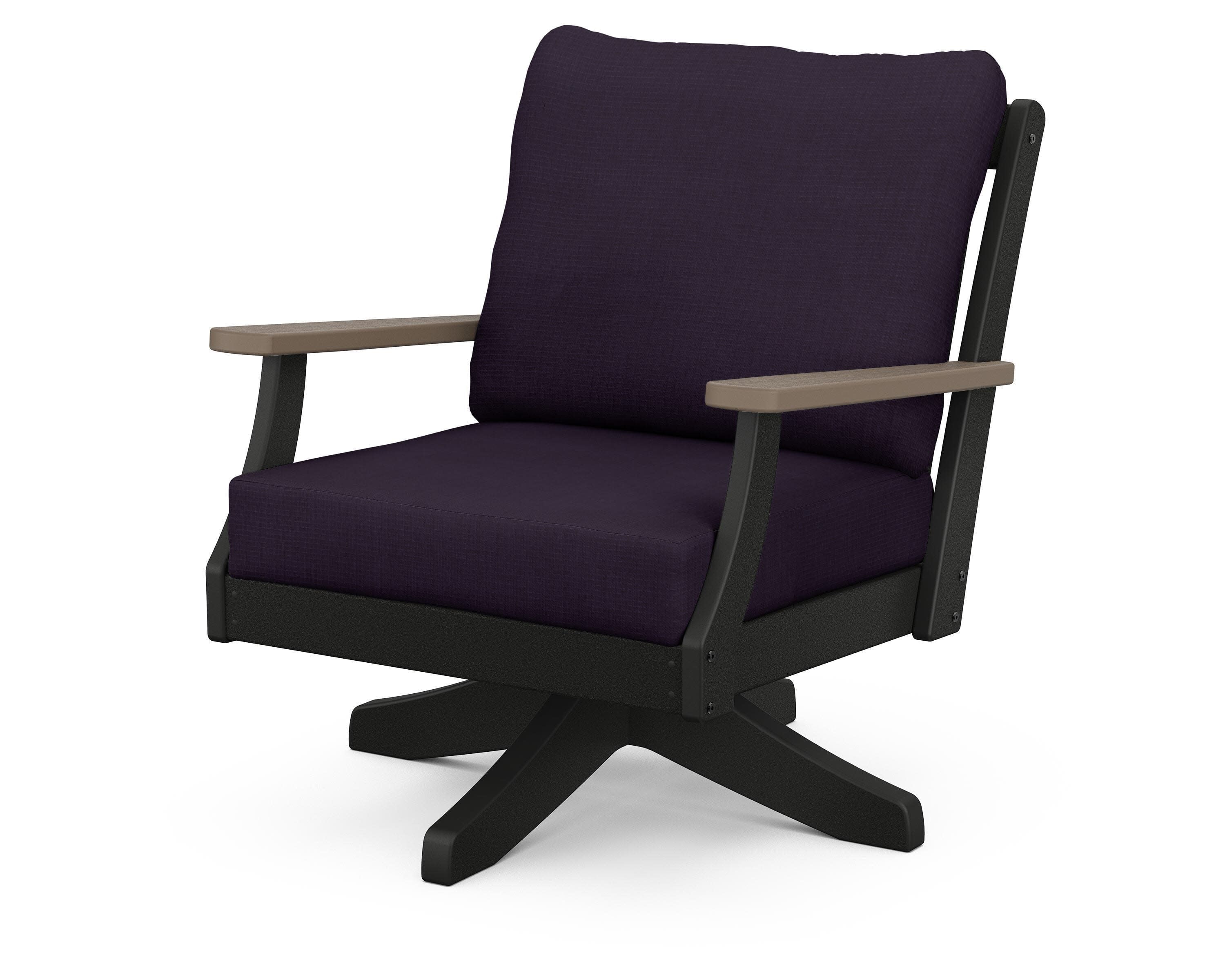 Braxton Deep Seating Swivel Chair in Black / Kona / Navy Linen