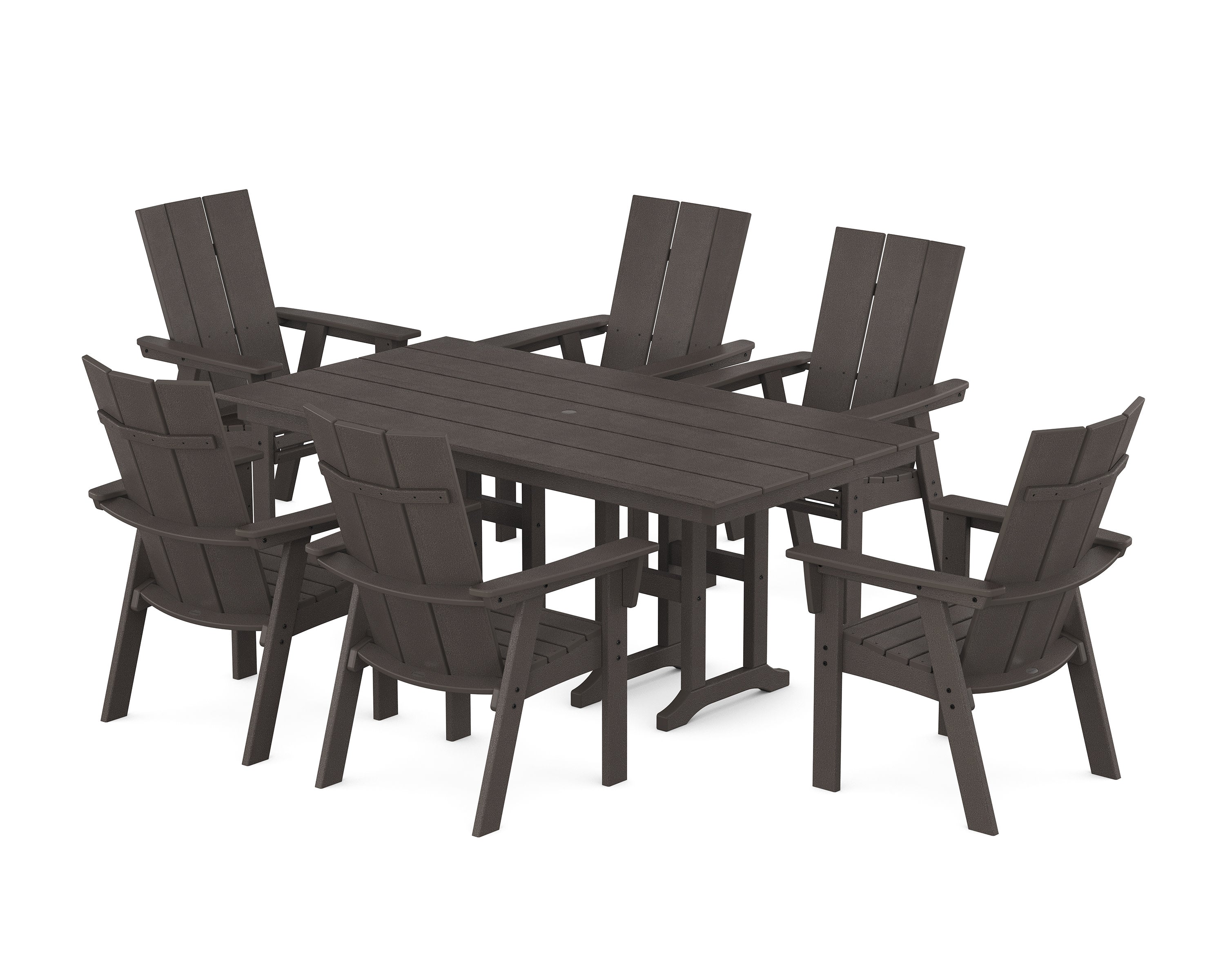 Modern Curveback Adirondack 7-Piece Farmhouse Dining Set in Vintage Coffee