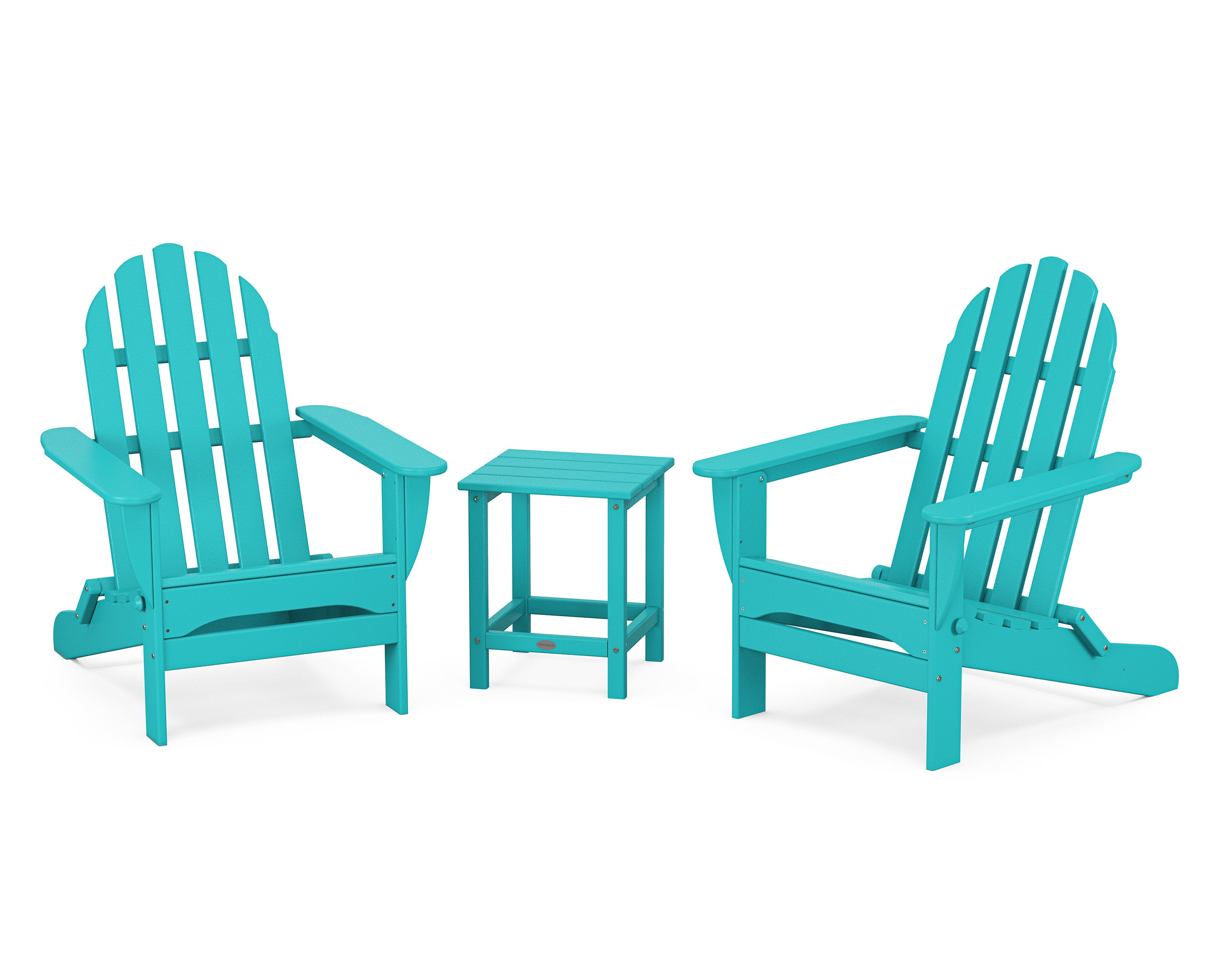 Classic Folding Adirondack 3-Piece Set with Long Island 18" Side Table in Aruba