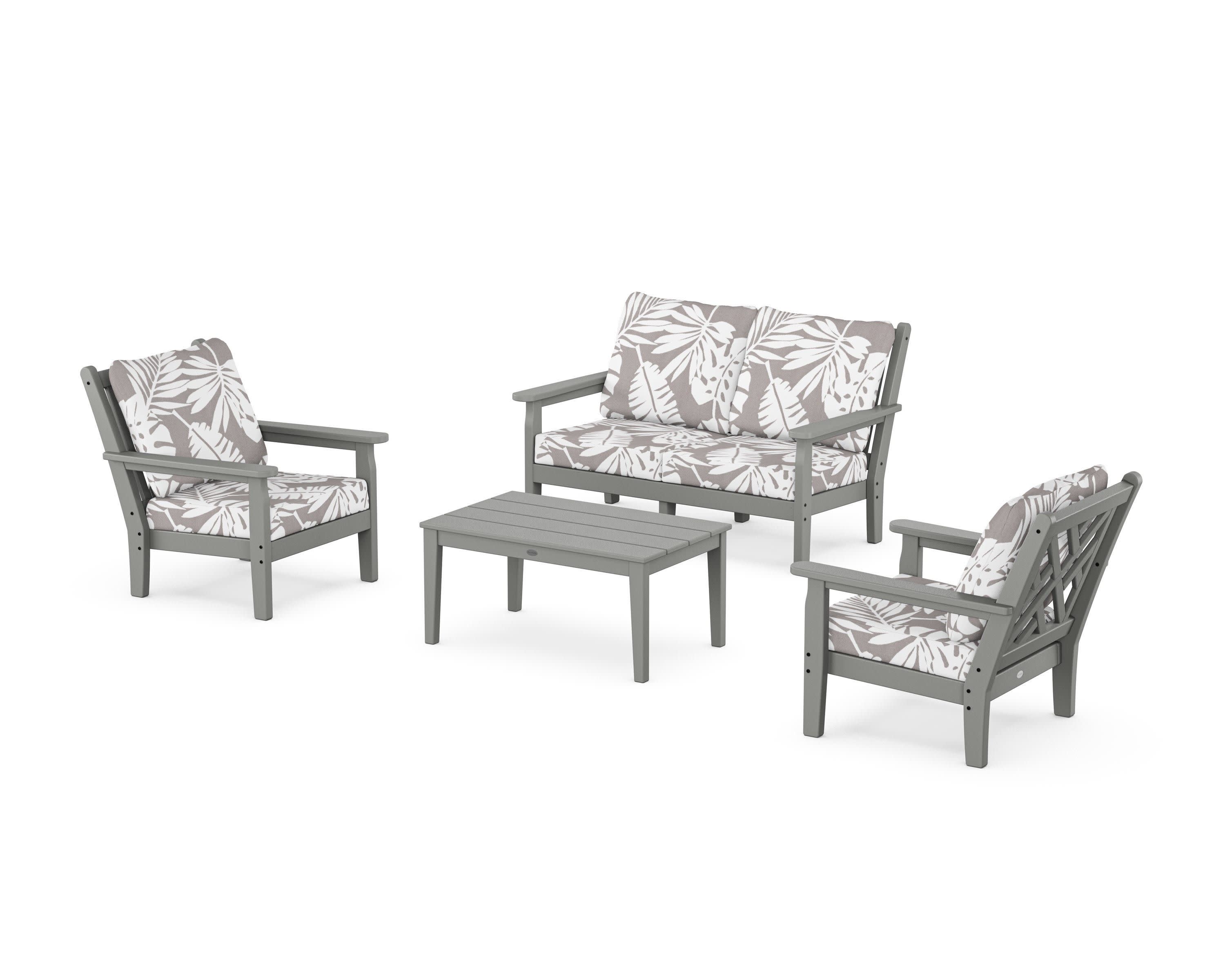 Chippendale 4-Piece Deep Seating Set with Loveseat in Slate Grey / Leaf Grey Mist