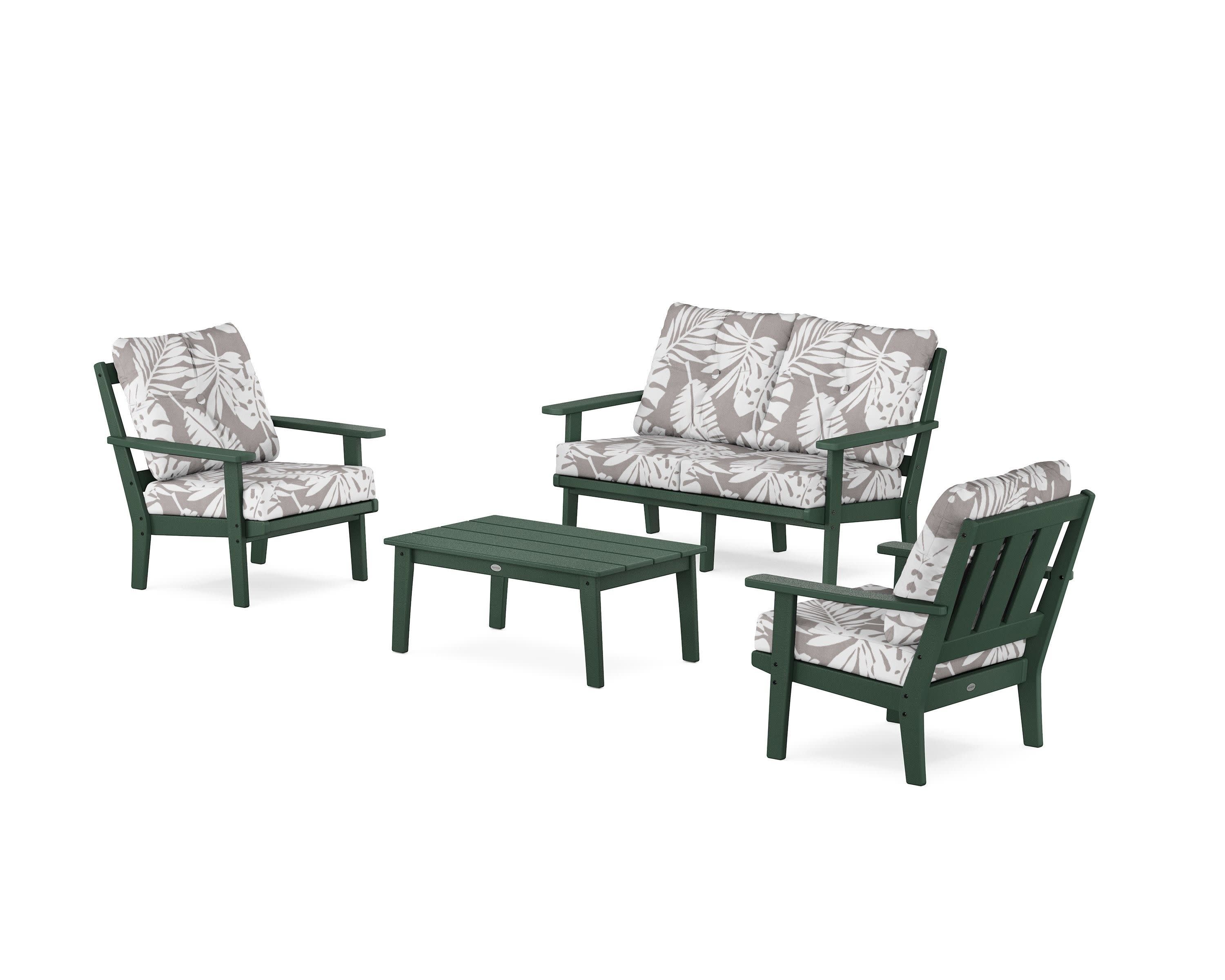 Oxford 4-Piece Deep Seating Set with Loveseat in Green / Leaf Grey Mist