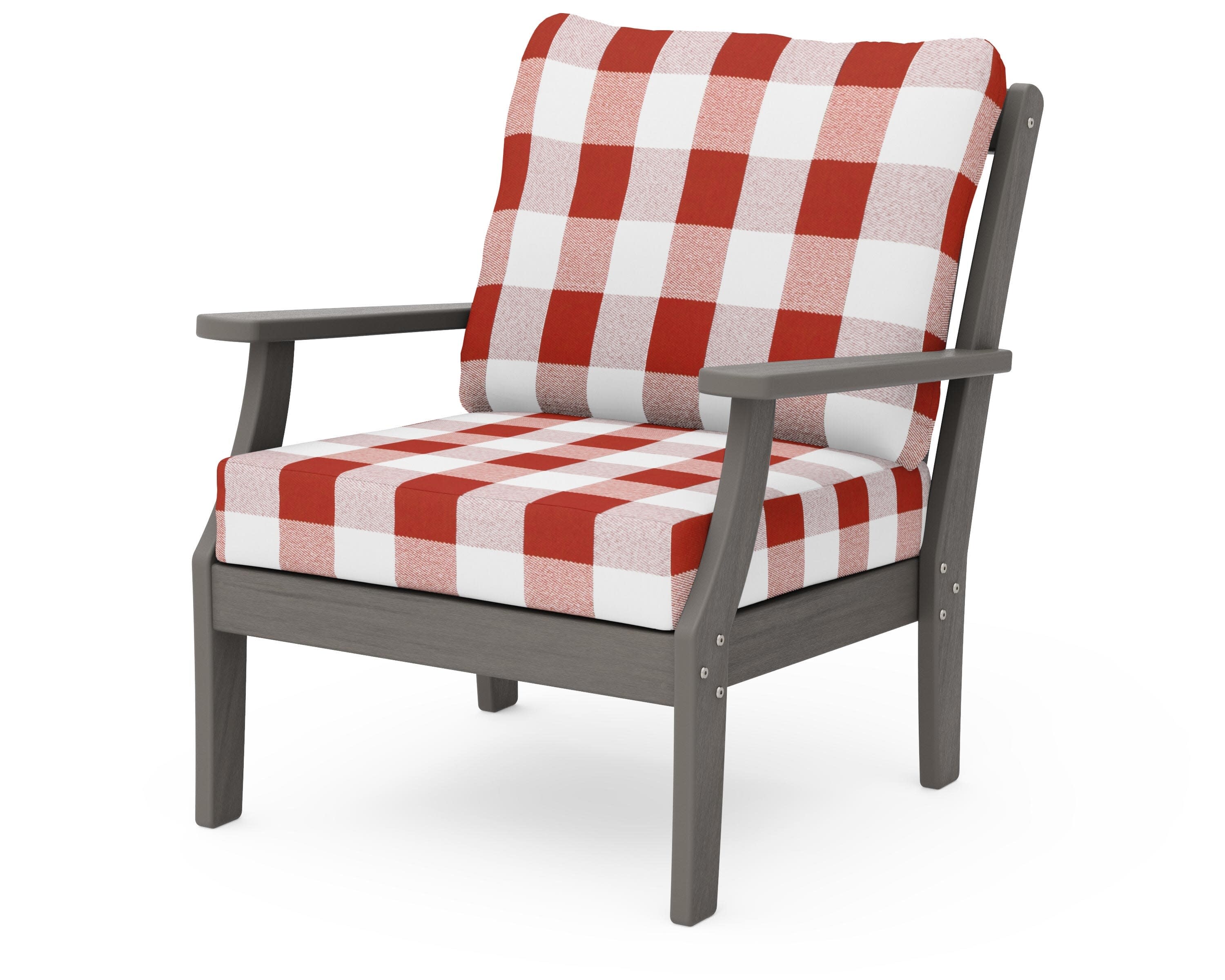 Braxton Deep Seating Chair in Driftwood / Buffalo Plaid Crimson