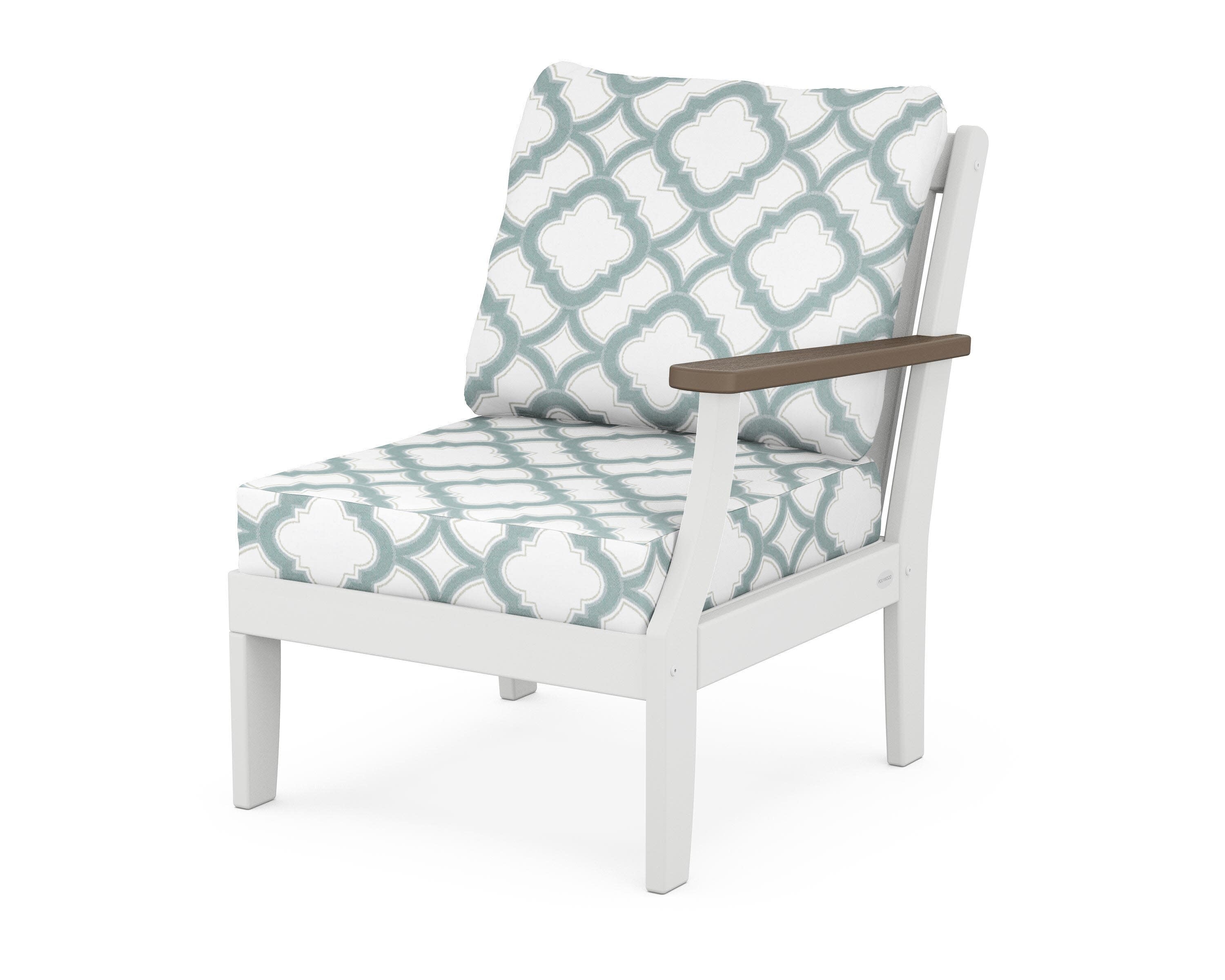 Braxton Modular Right Arm Chair in White / Kona / Trellis Glacier Spa