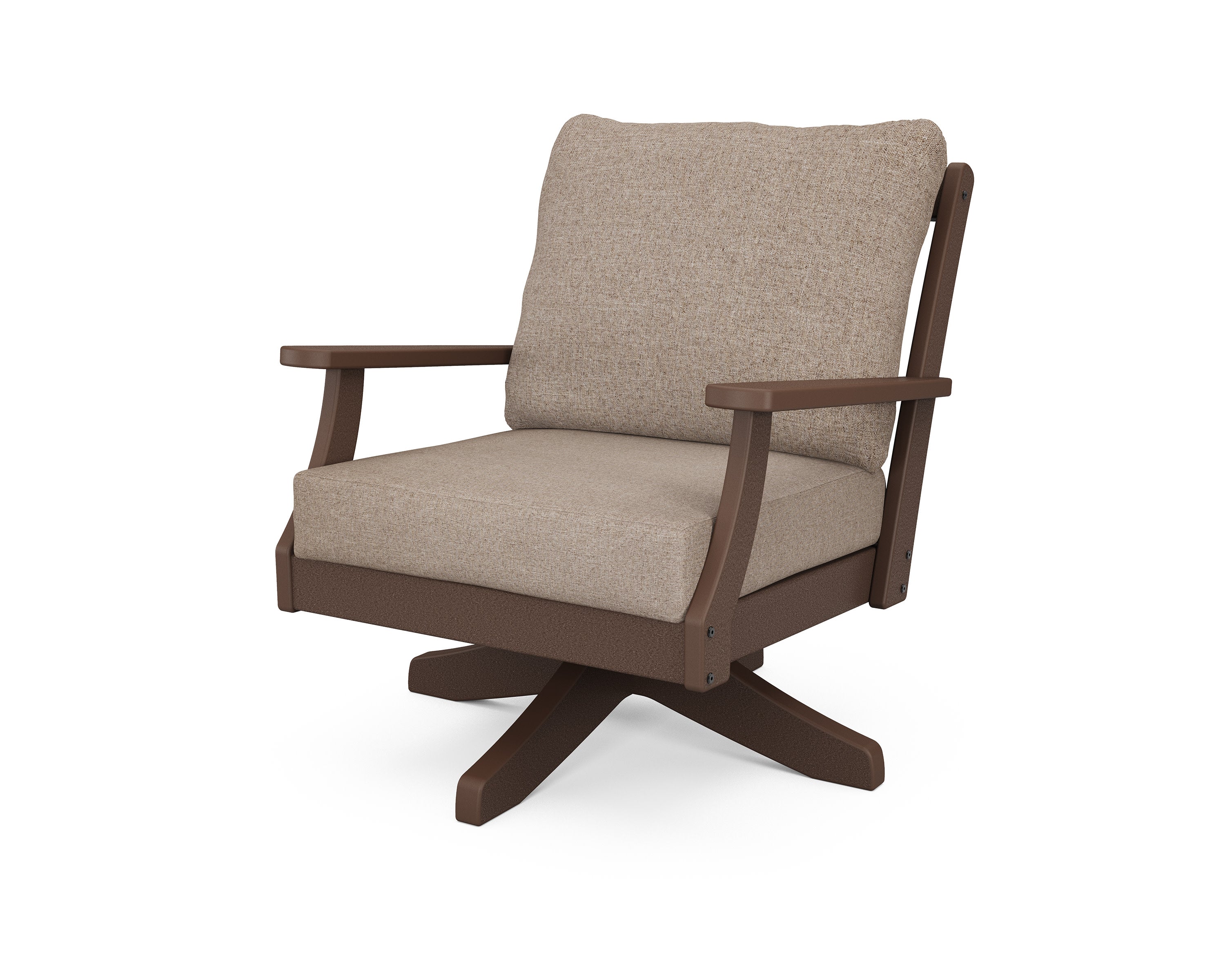 Braxton Deep Seating Swivel Chair in Mahogany / Spiced Burlap