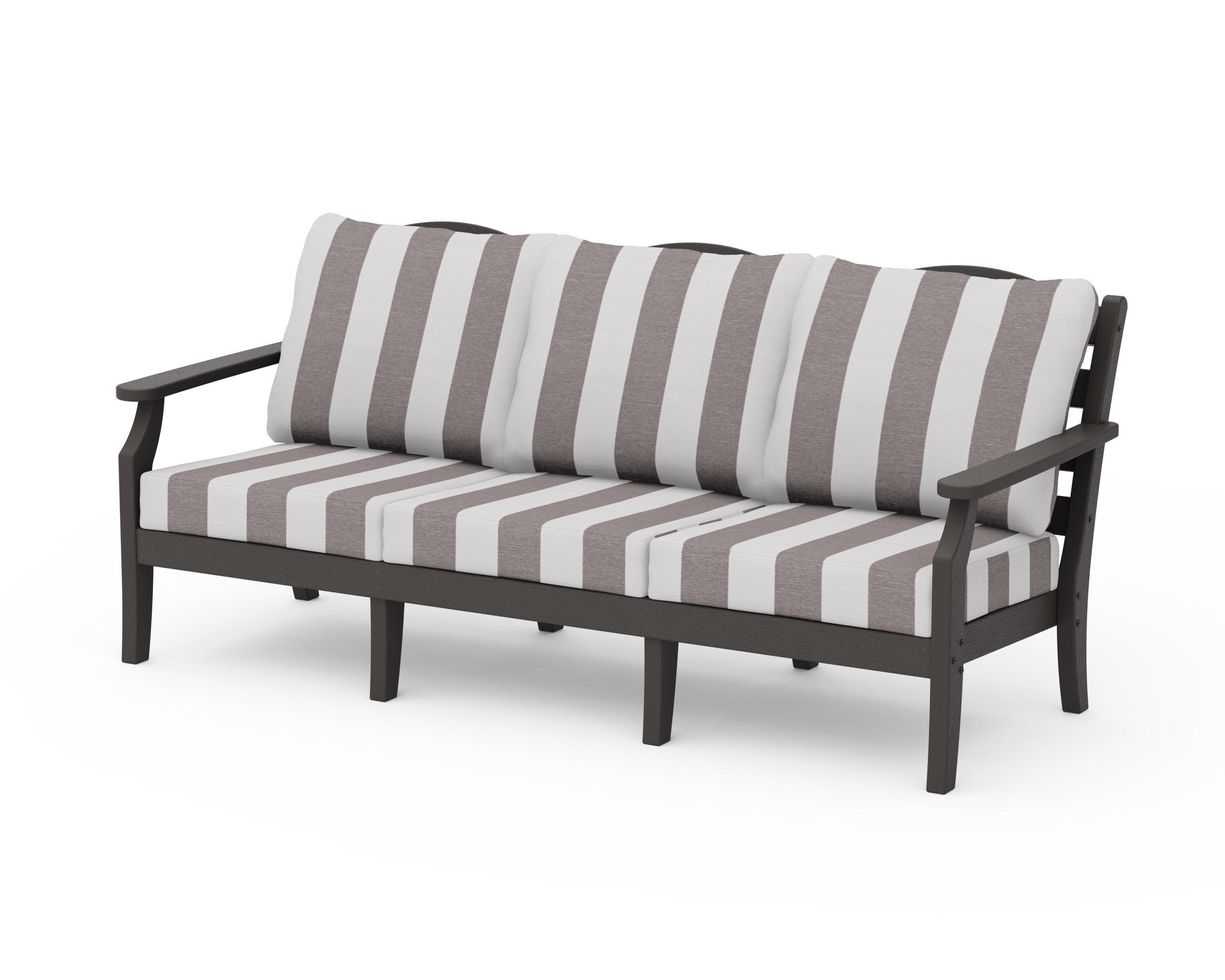 Savannah Deep Seating Sofa in Vintage Coffee / Cabana Stripe Grey Mist