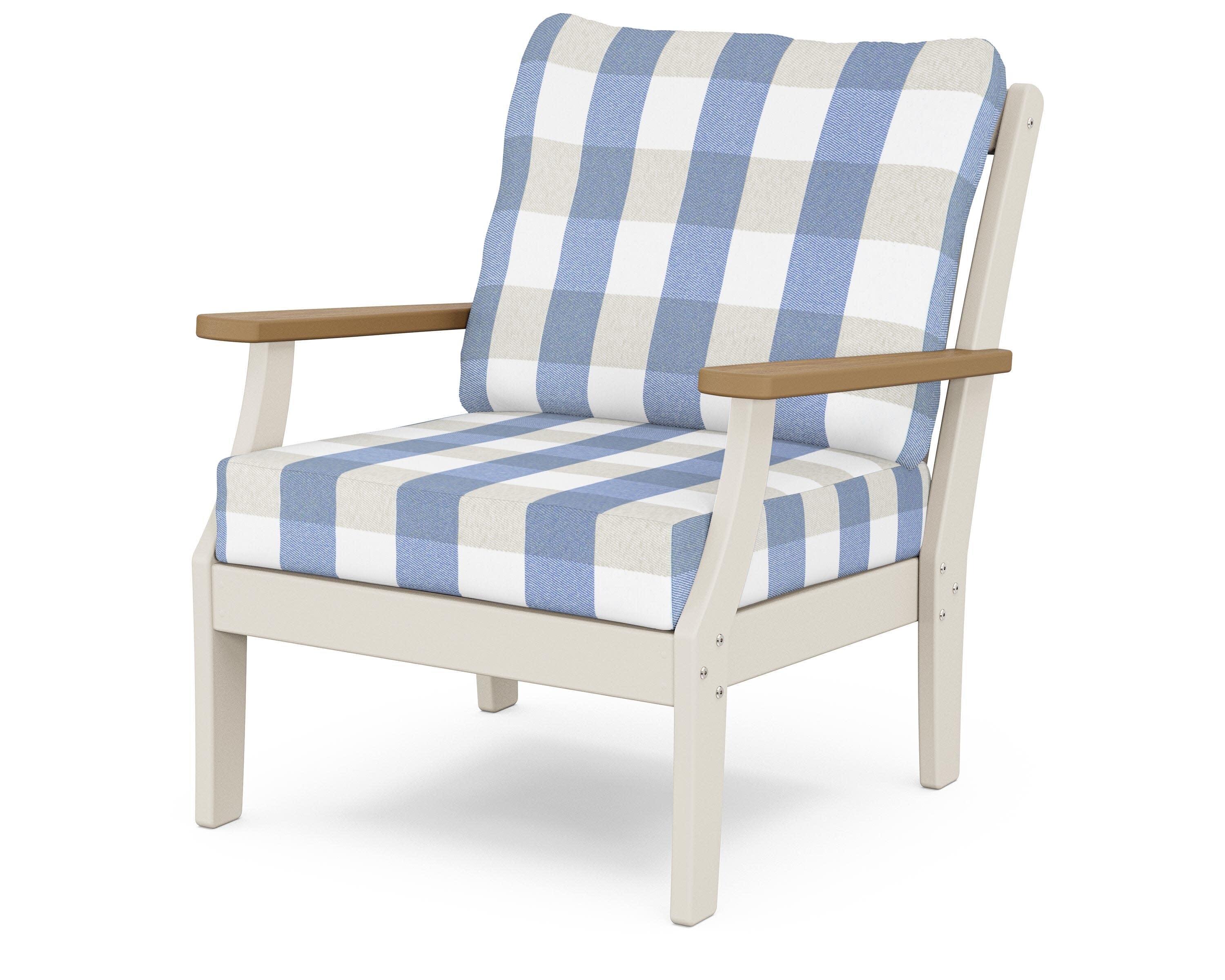 Braxton Deep Seating Chair in Sand / Natural / Buffalo Plaid Sky Blue