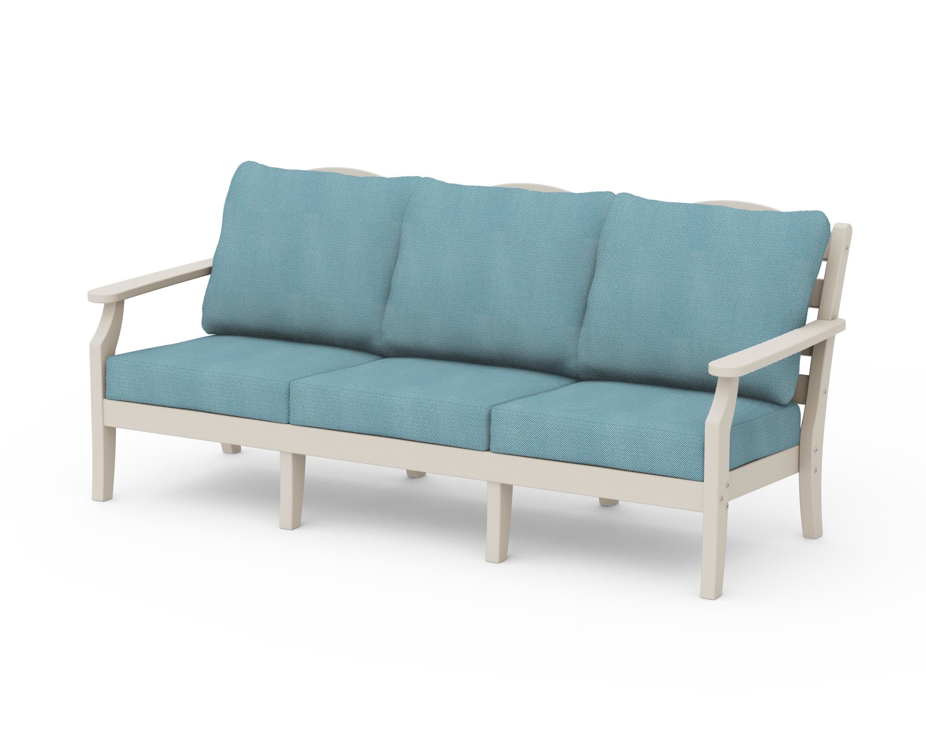 Savannah Deep Seating Sofa in Sand / Lattice Sky Blue
