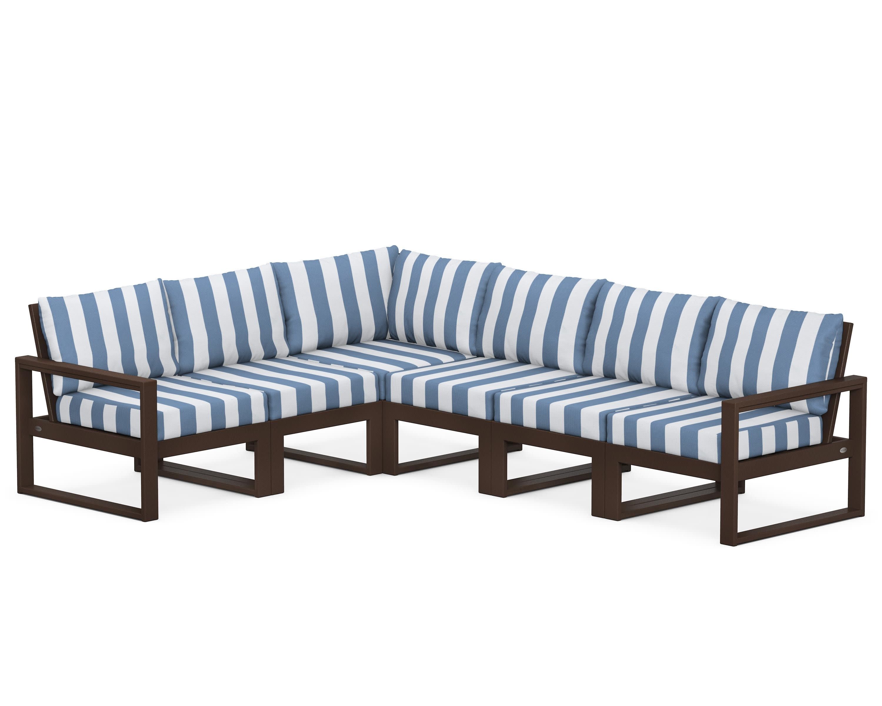 EDGE 6-Piece Modular Deep Seating Set in Mahogany / Cabana Stripe Sky Blue